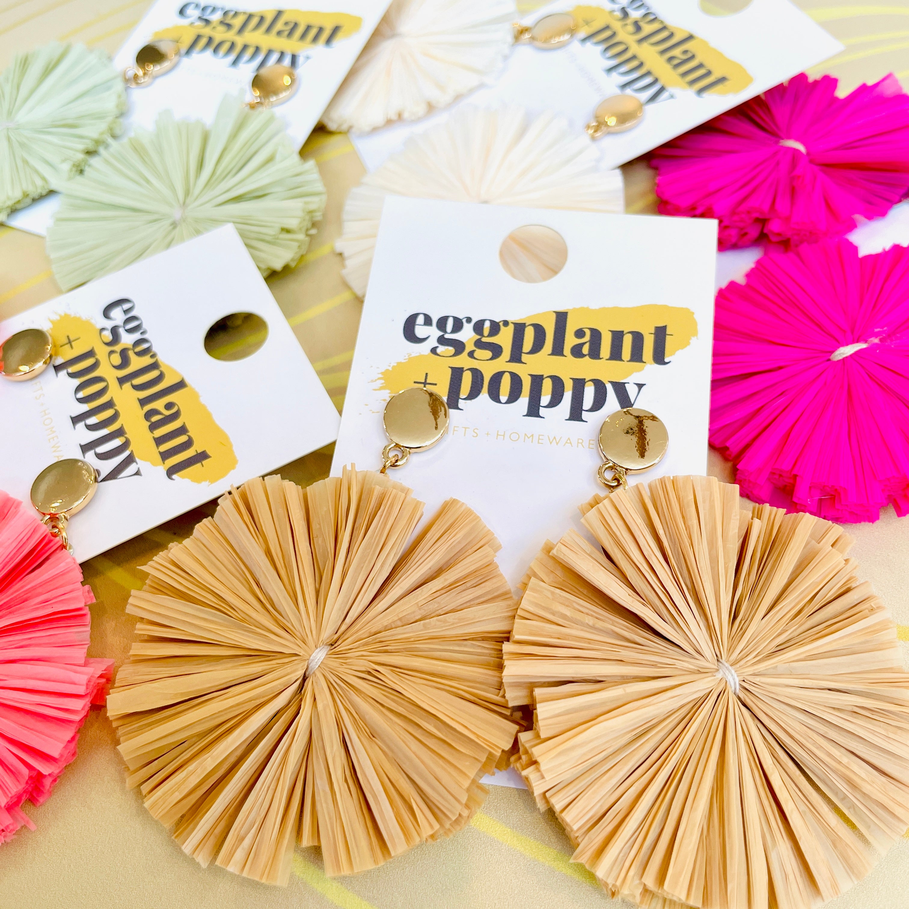 Coloured Straw Disc Earrings