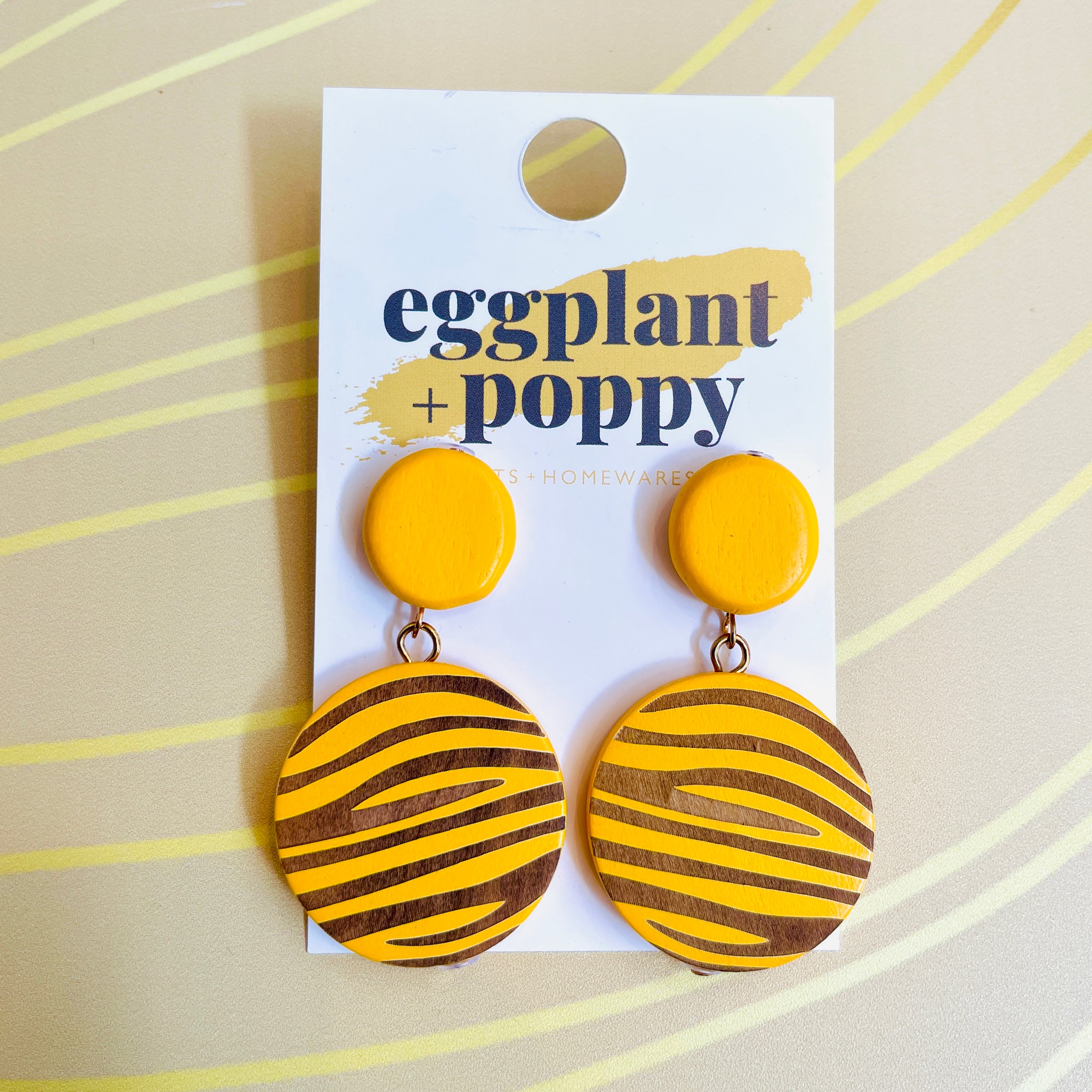 Round Wooden Pattern Earrings