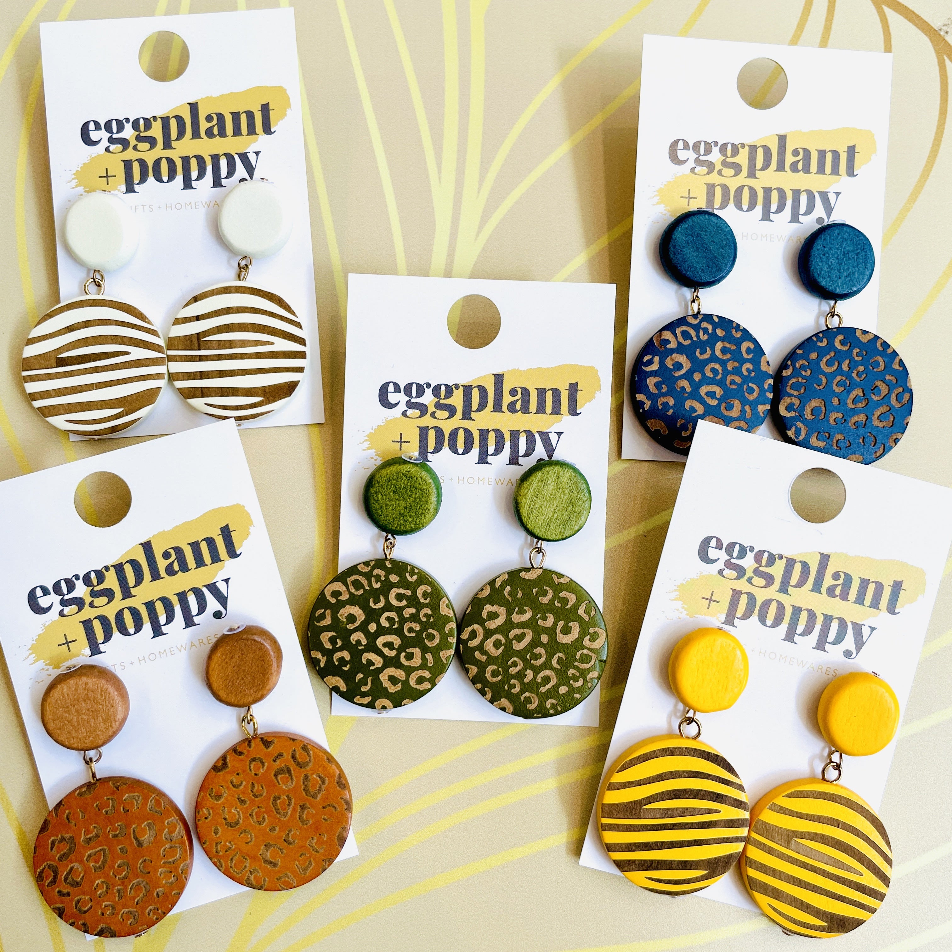 Round Wooden Pattern Earrings