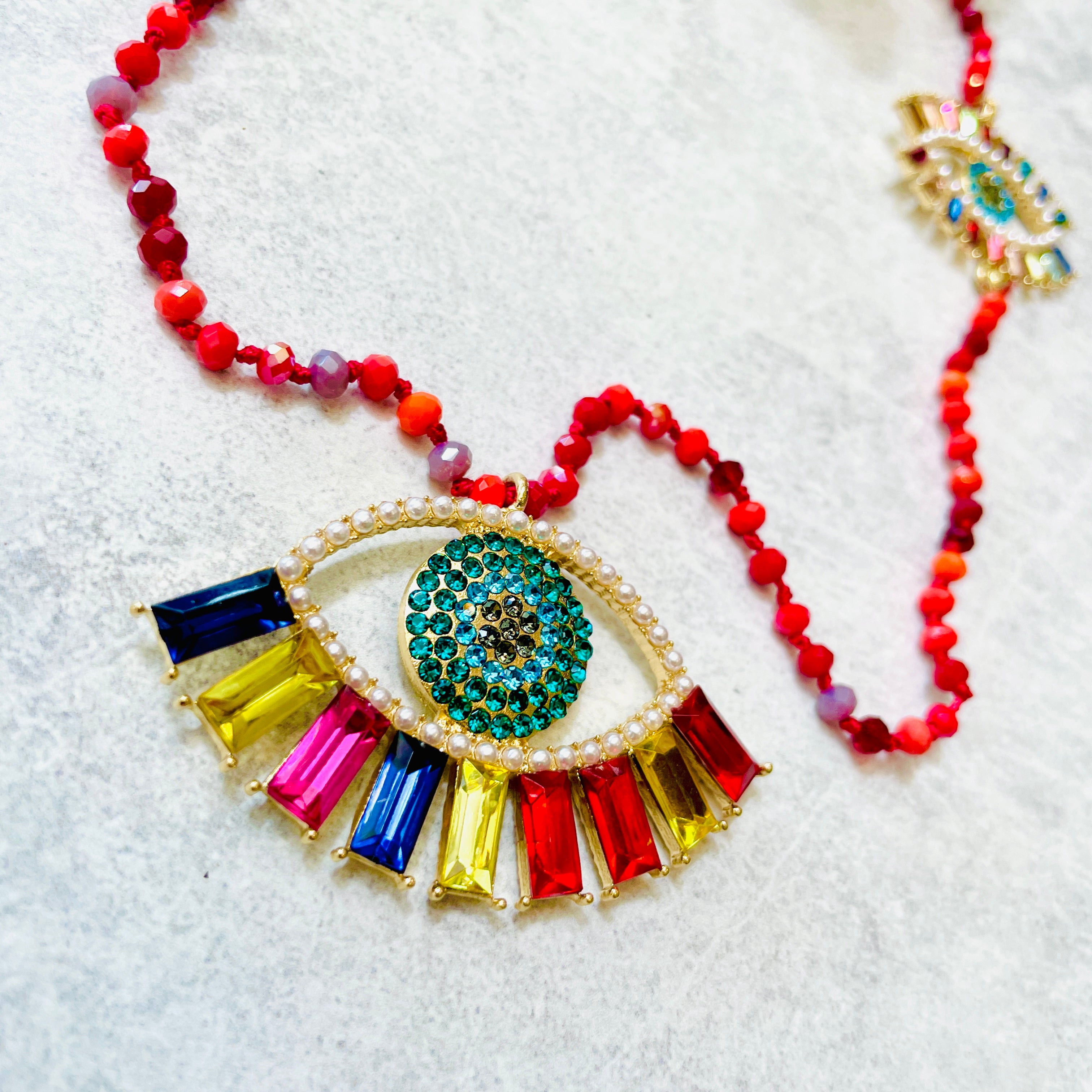 Mati Beaded Necklace - Red