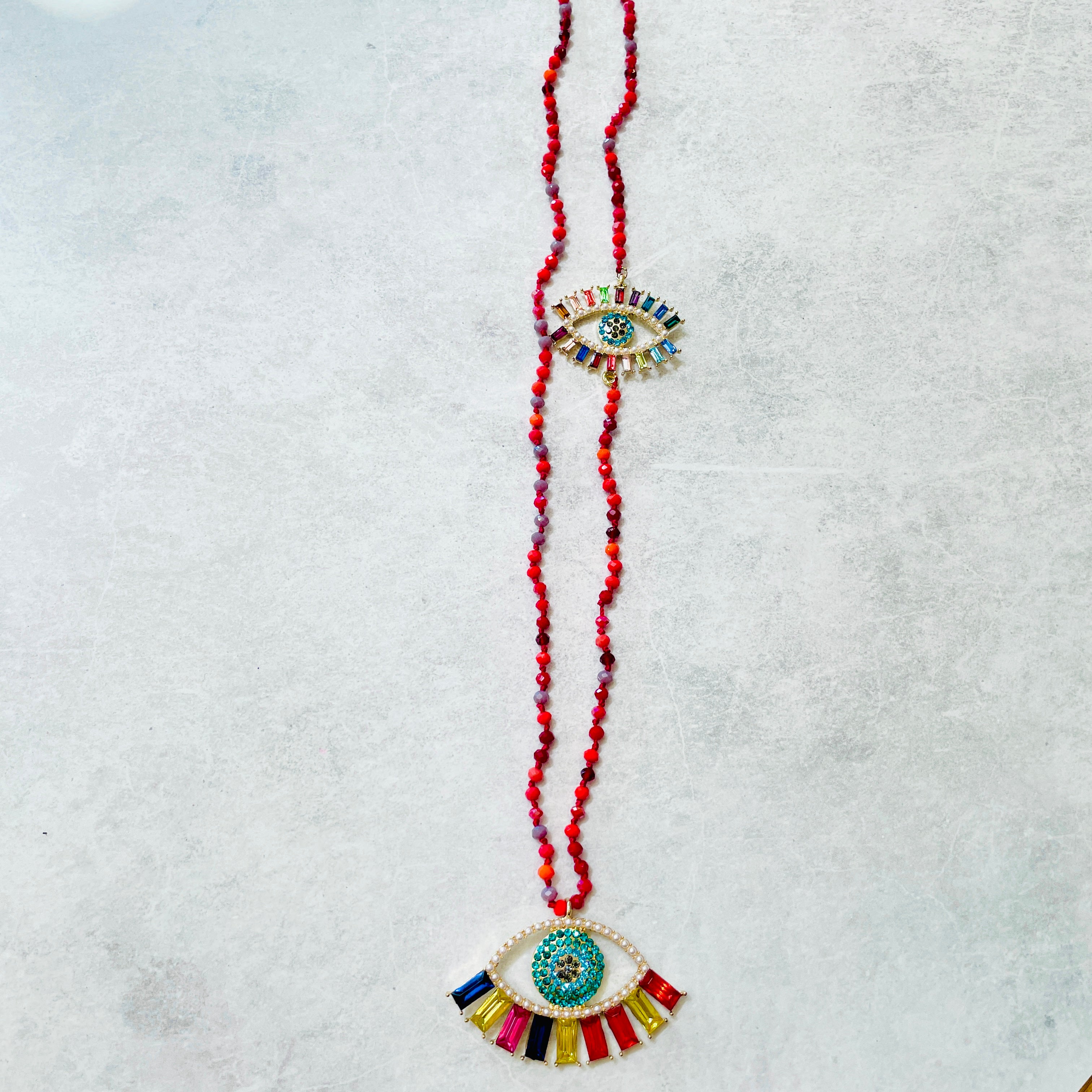 Mati Beaded Necklace - Red
