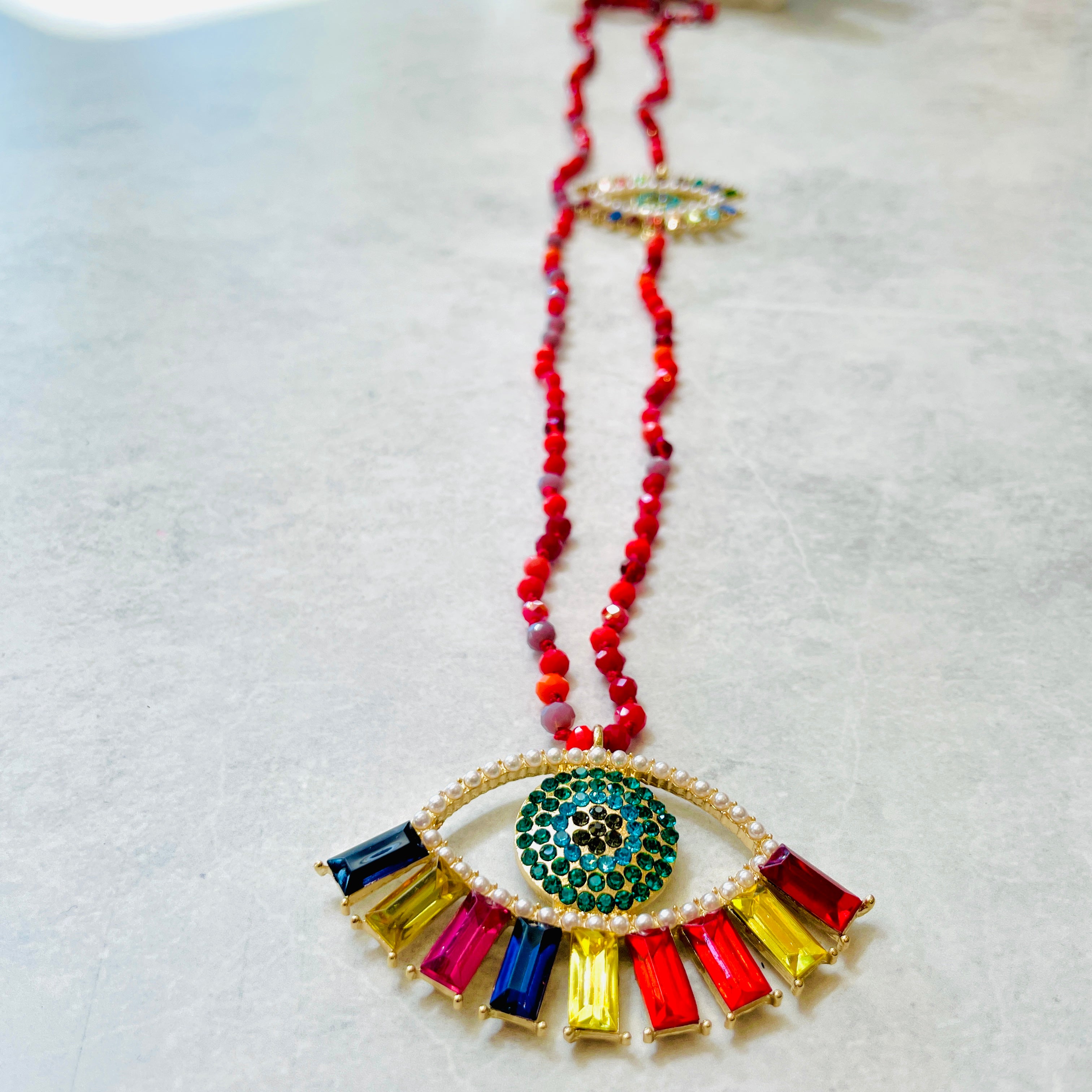 Mati Beaded Necklace - Red