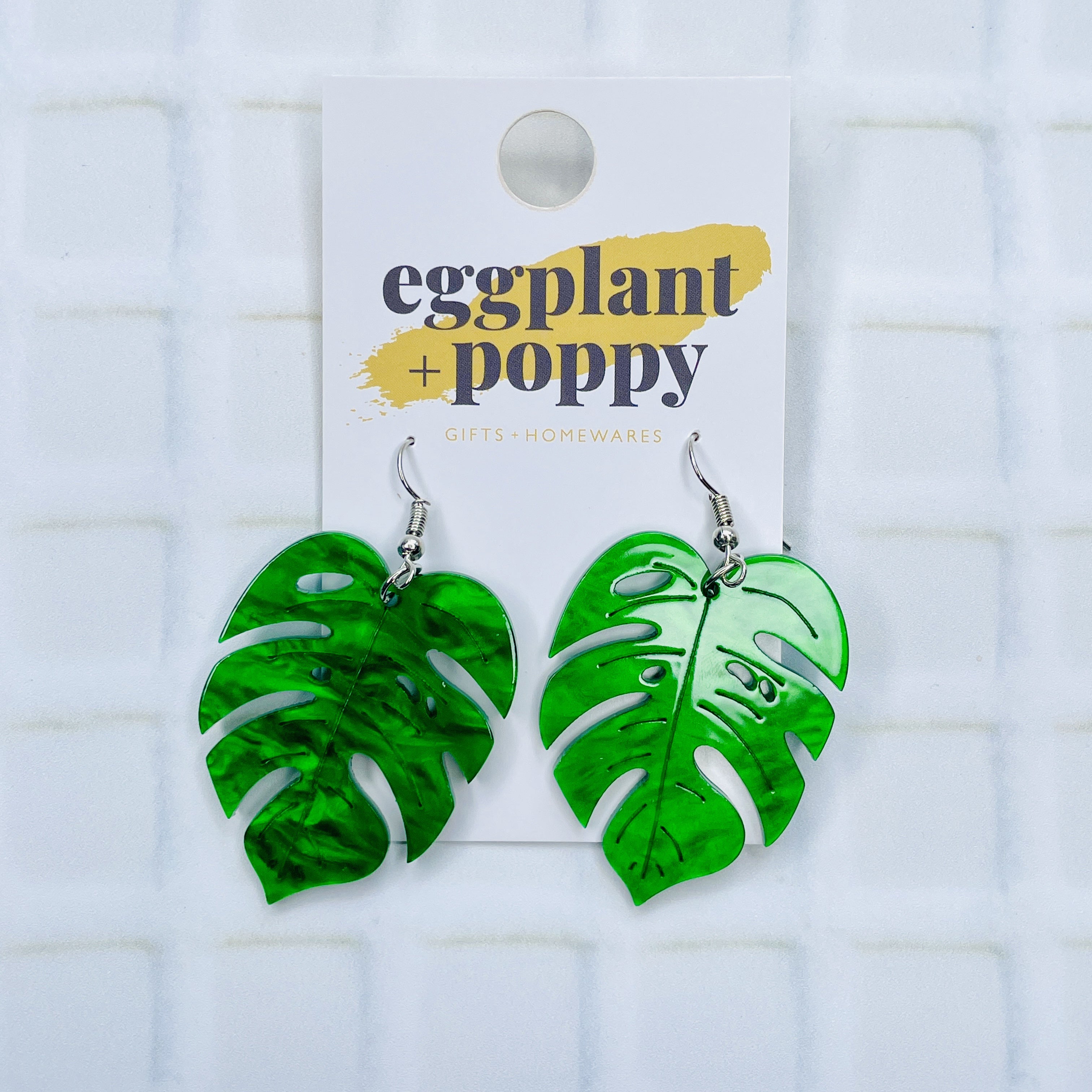 Green Monstera Leaf Earrings