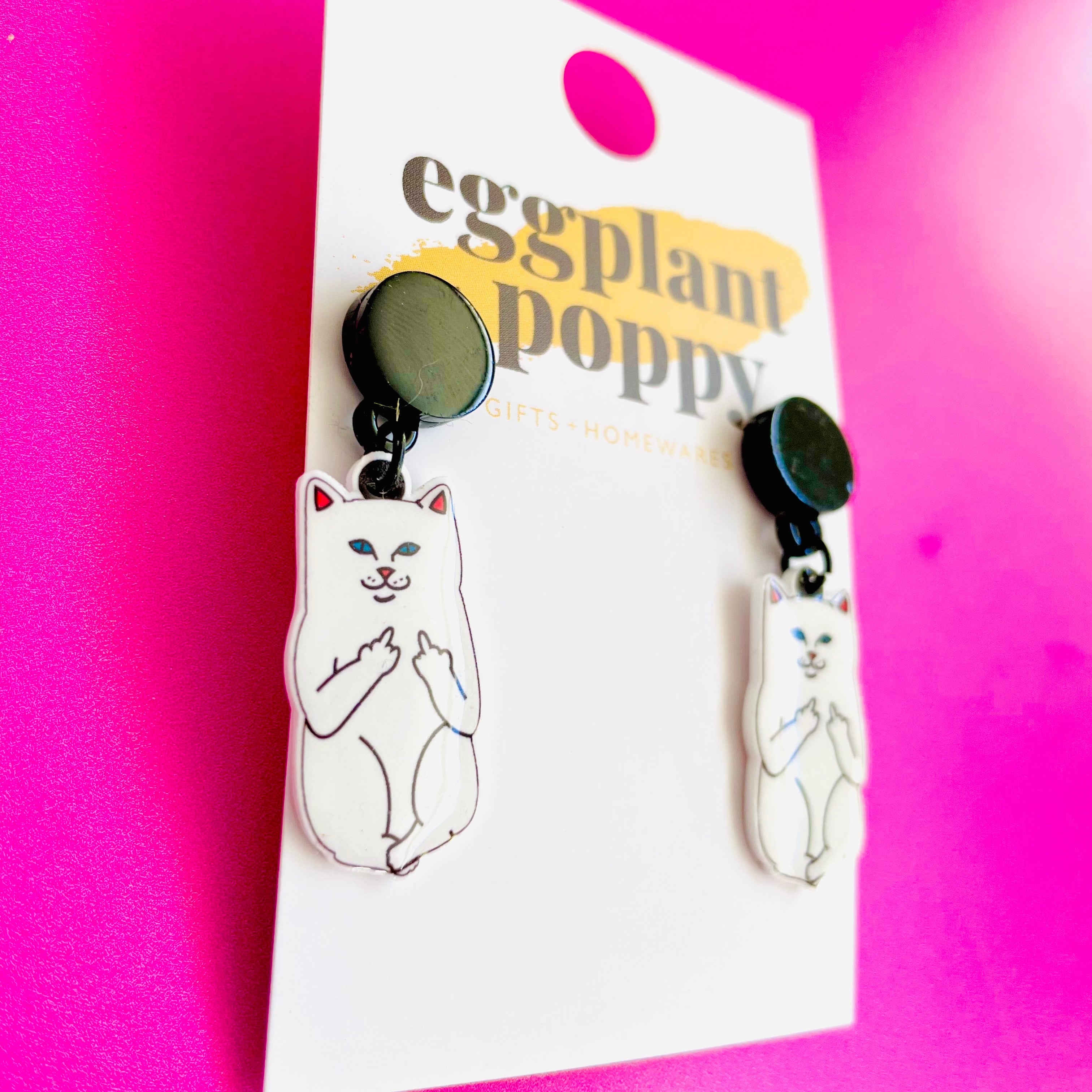 Flipping Off Cat Earrings