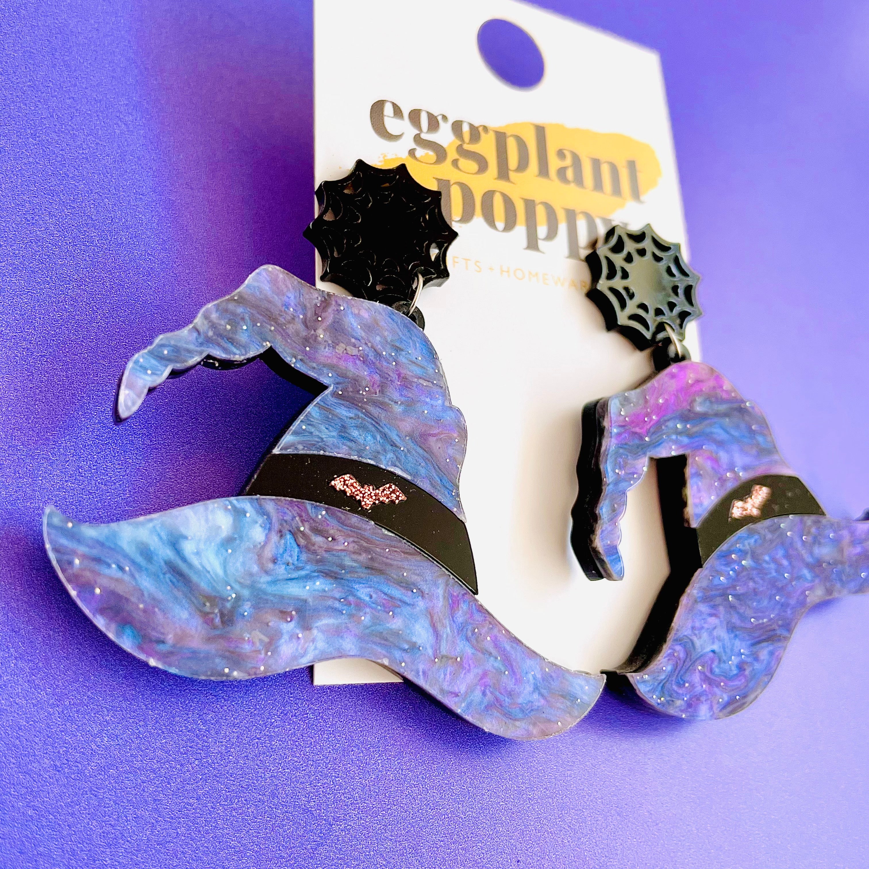 Halloween Glitter Witches Hat Earrings