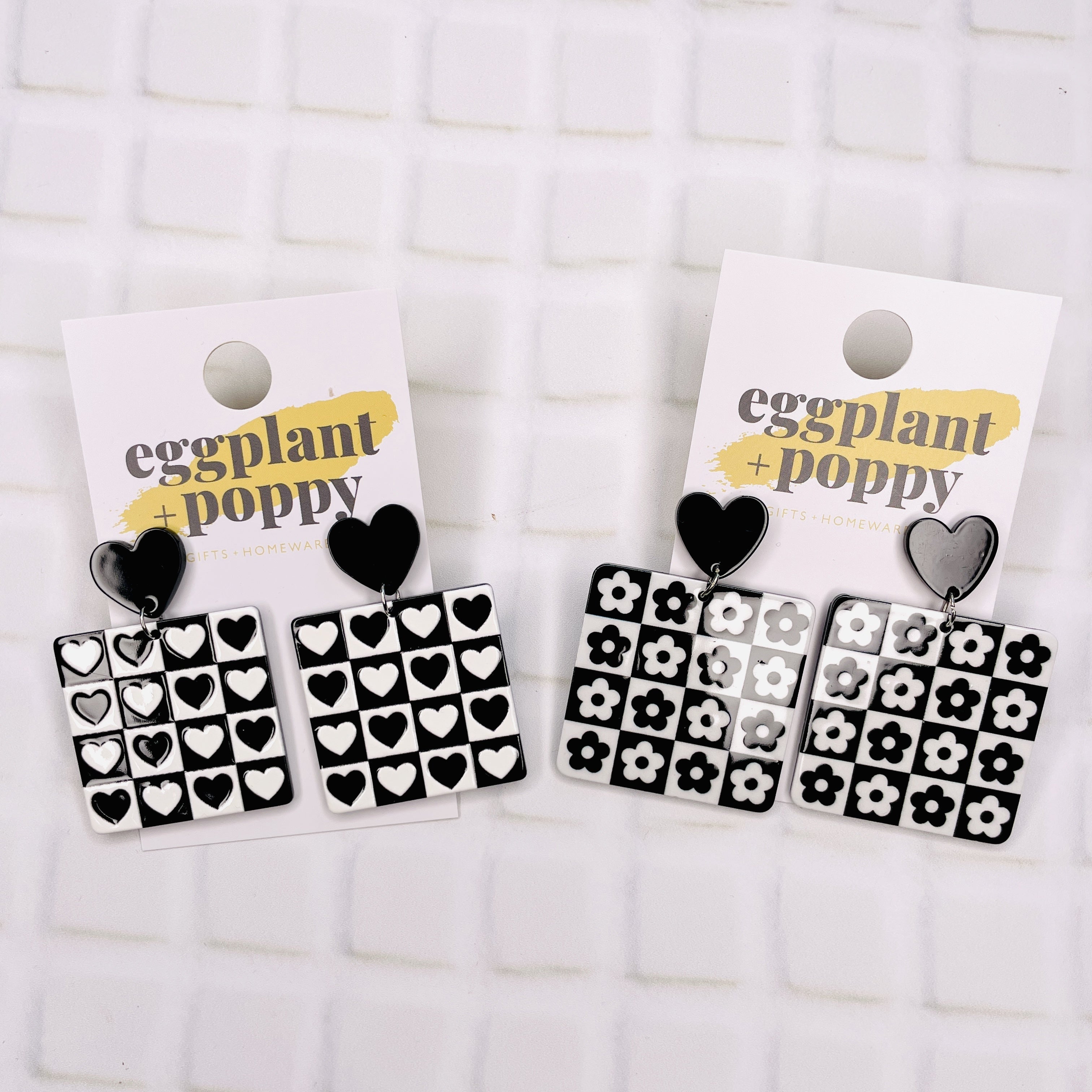 Black & White Checkered Earrings