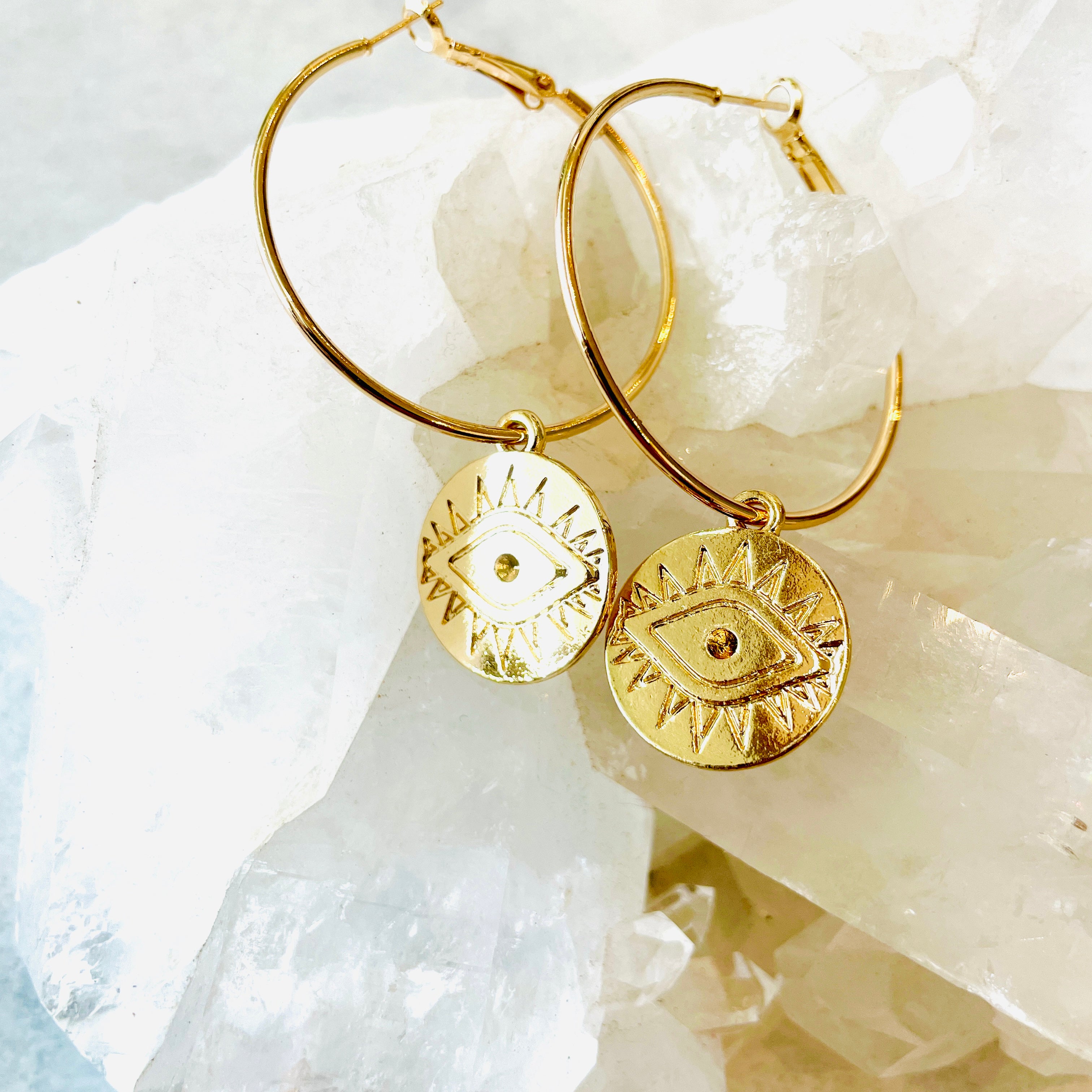 Eye Disc Hoop Earrings