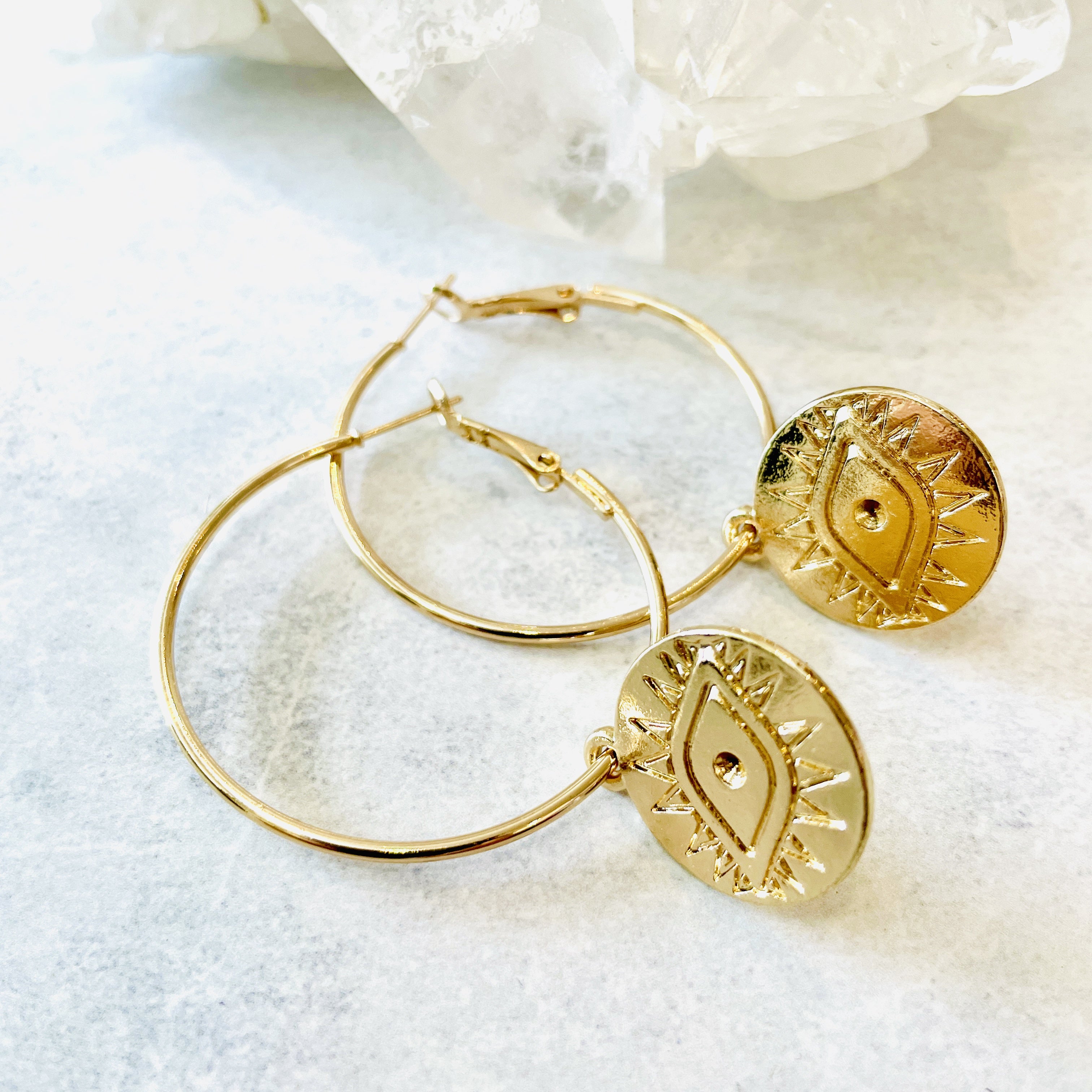 Eye Disc Hoop Earrings