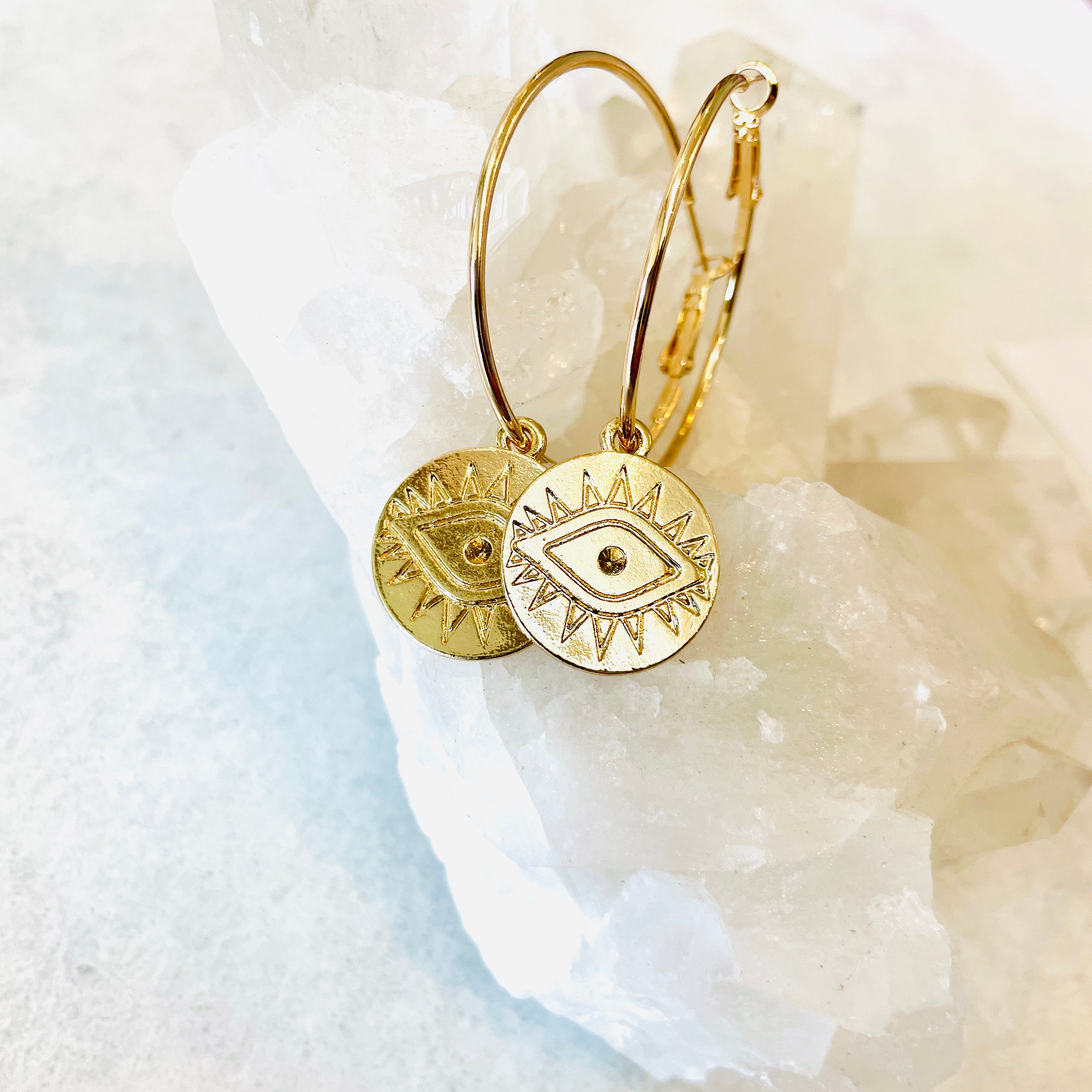 Eye Disc Hoop Earrings