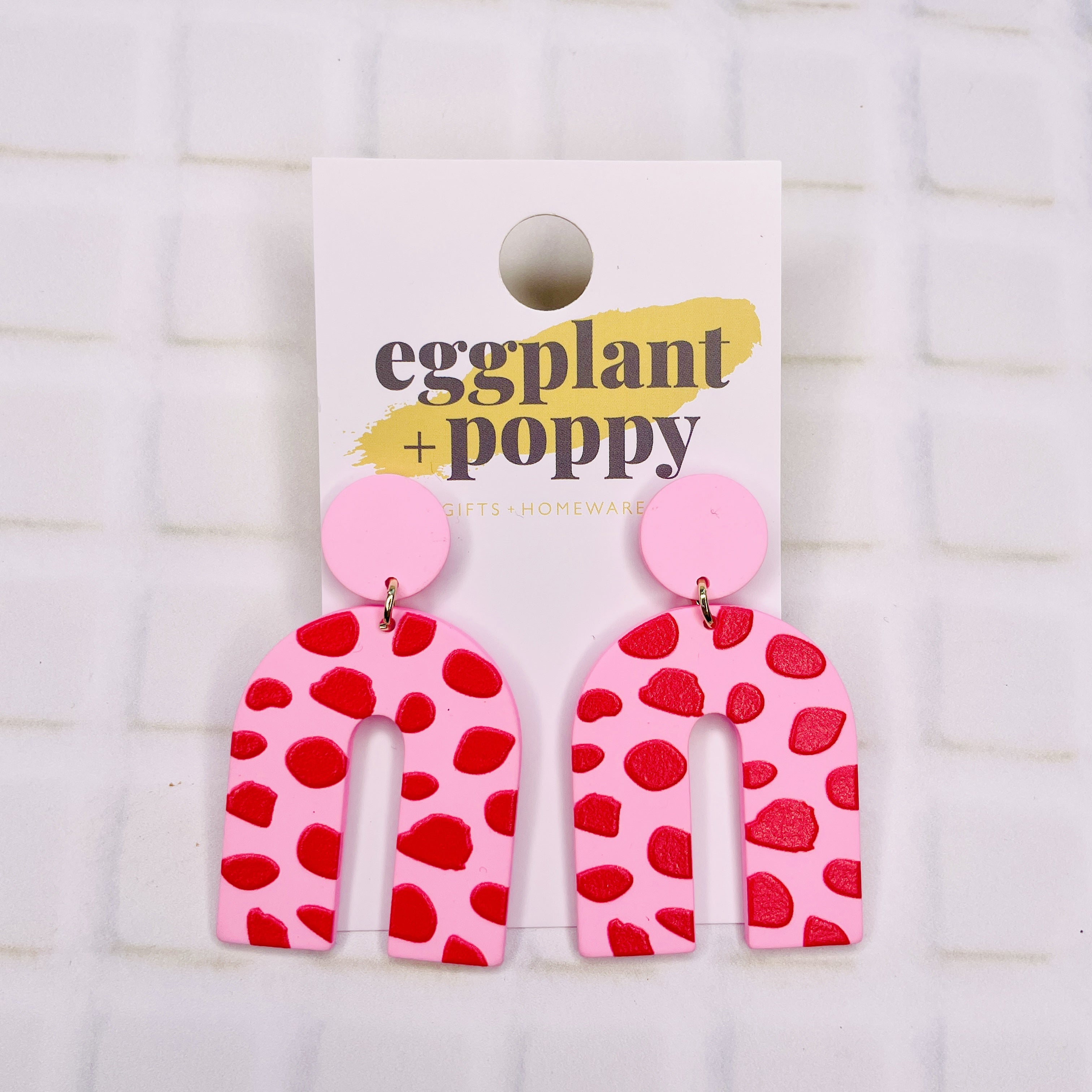 Art Earrings - Pink Arch Red Splotch