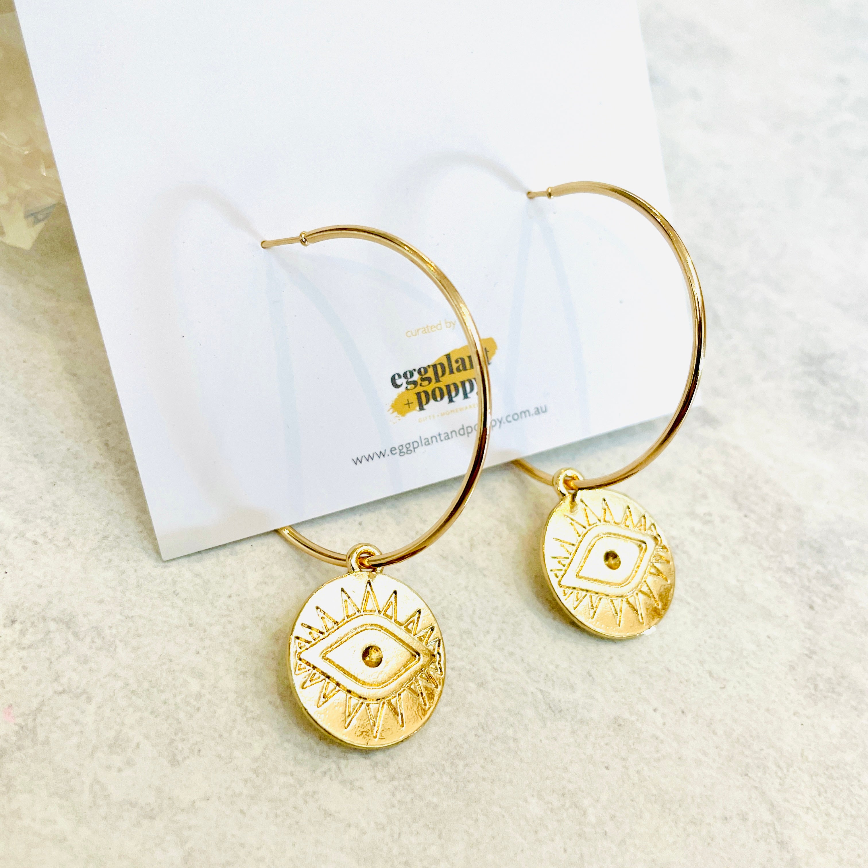 Eye Disc Hoop Earrings