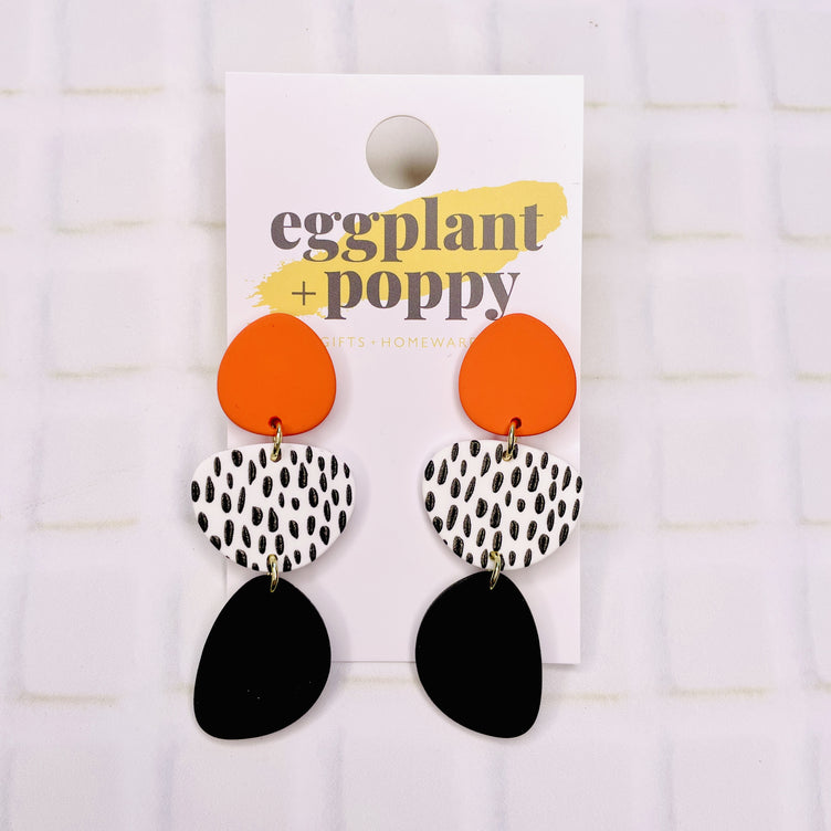 Art Earrings - Terracotta Black White Shapes