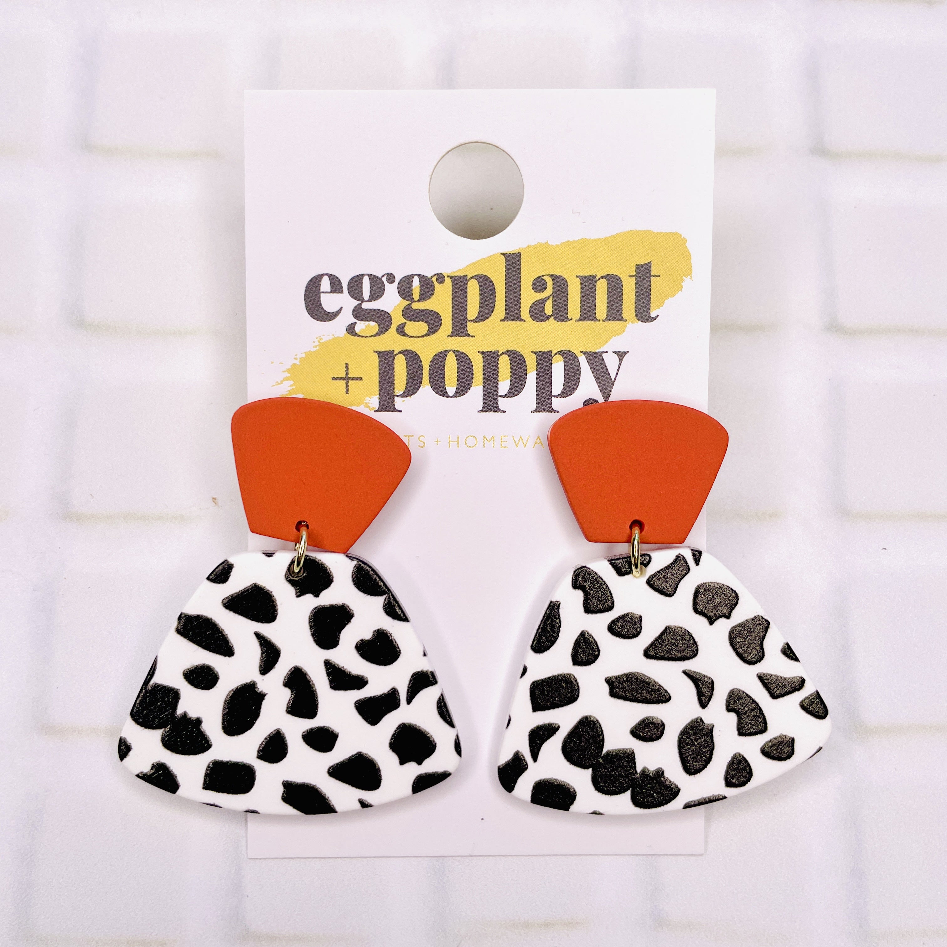 Art Earrings - Terracotta Black Spots