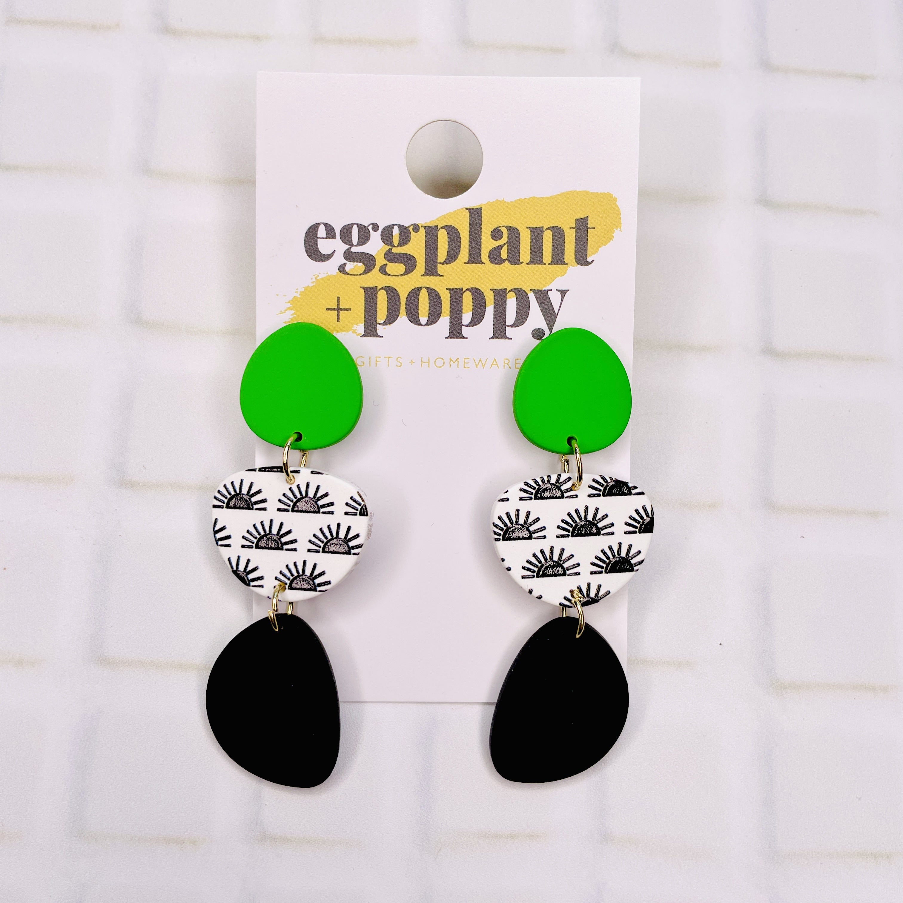 Art Earrings - Green & Black Shapes