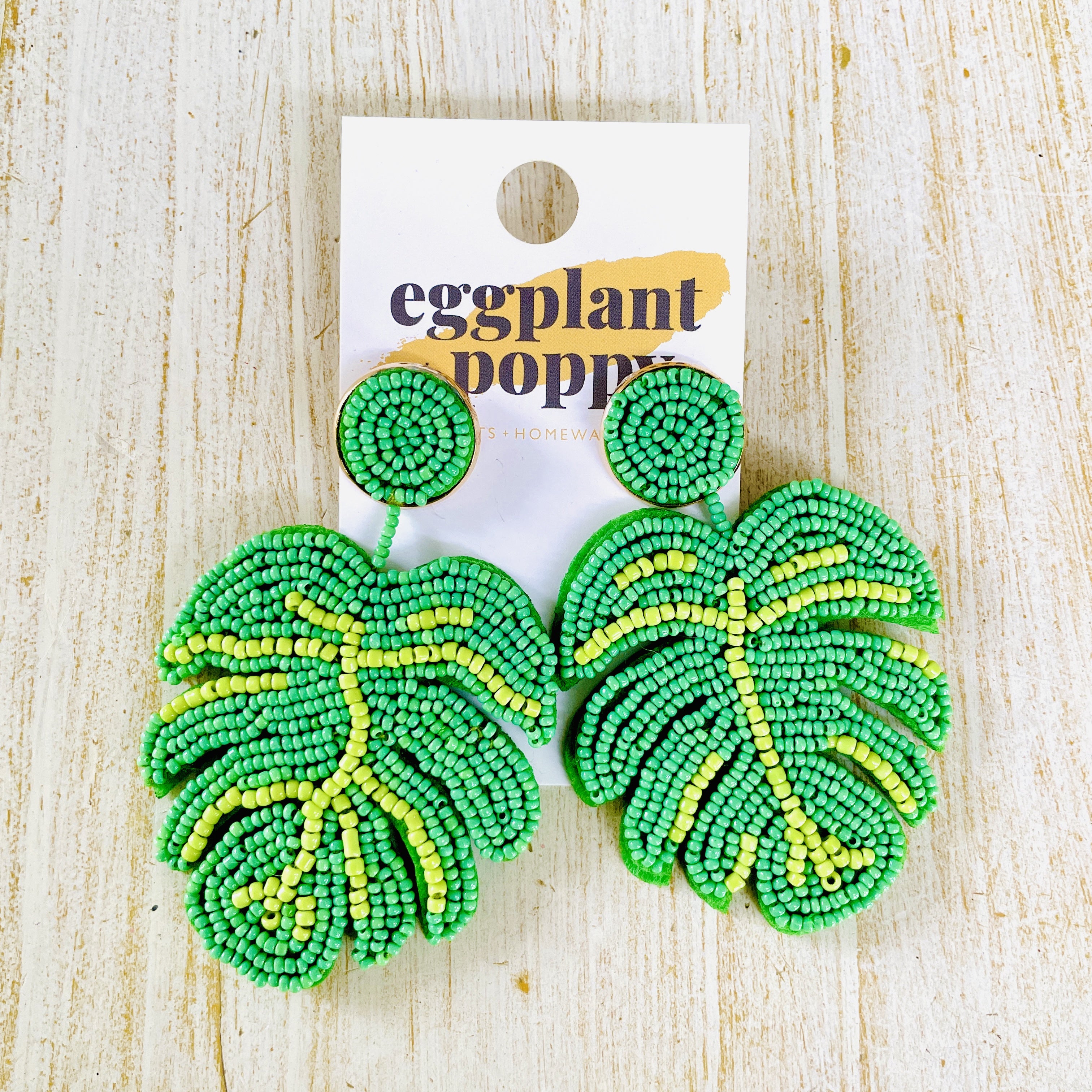 Beaded Tropical Leaf Earrings