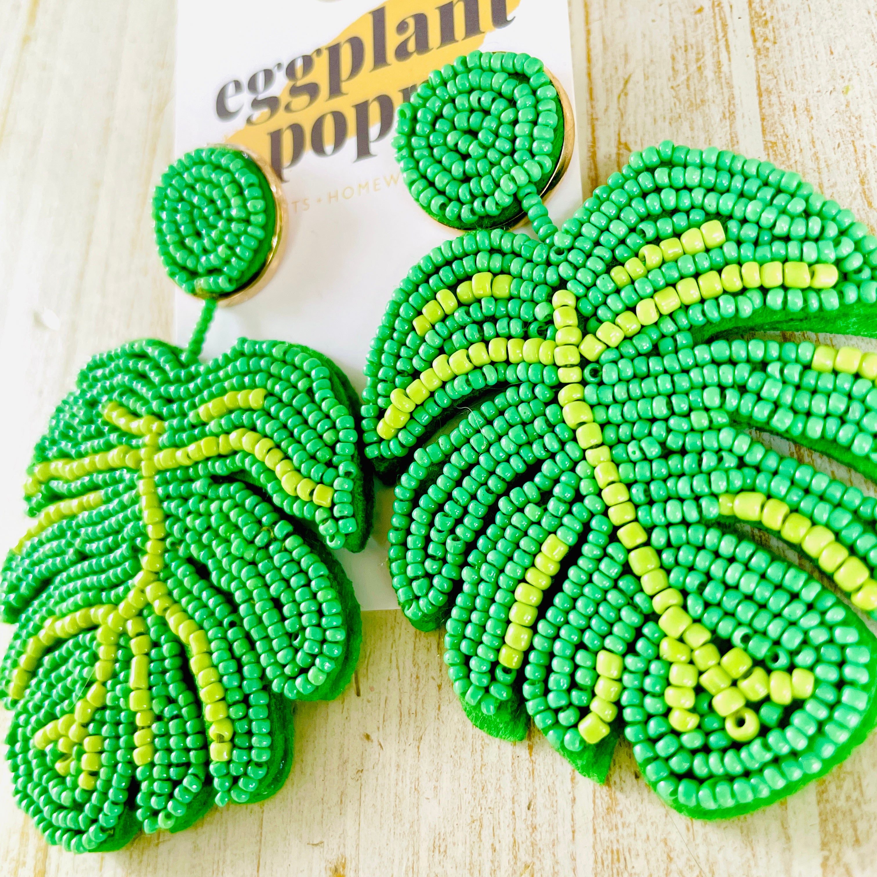 Beaded Tropical Leaf Earrings
