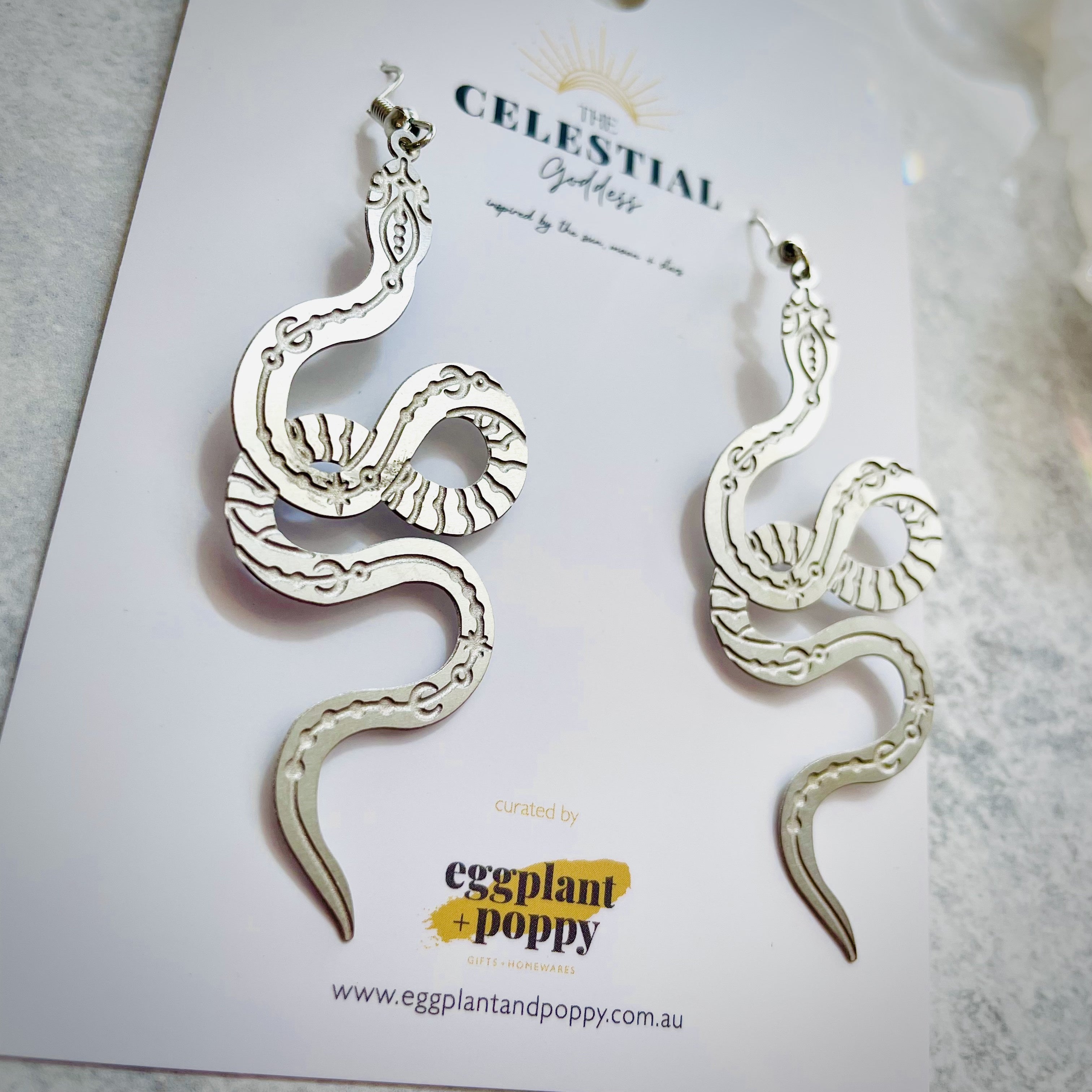 Silver Eye Serpent Earrings