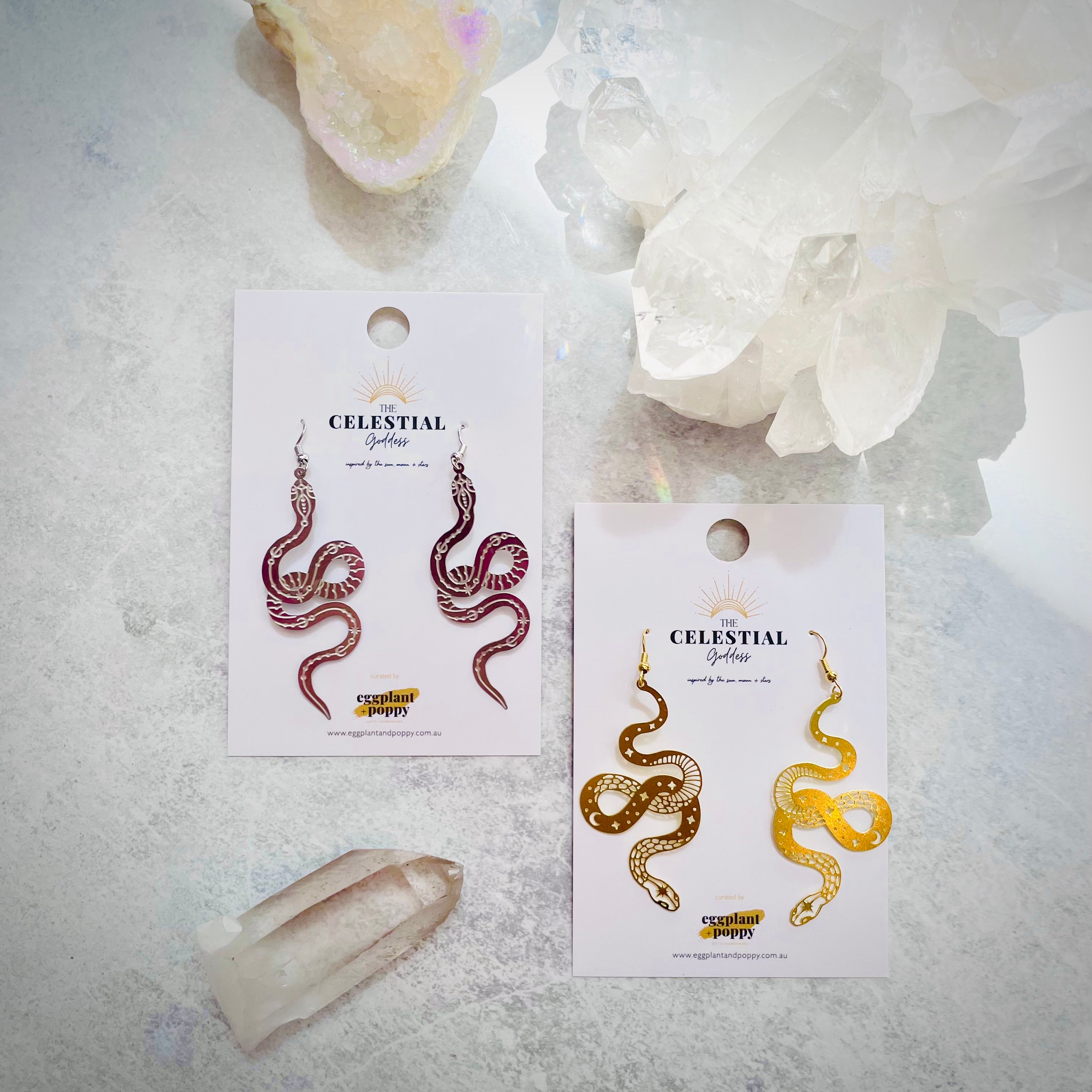 Silver Eye Serpent Earrings