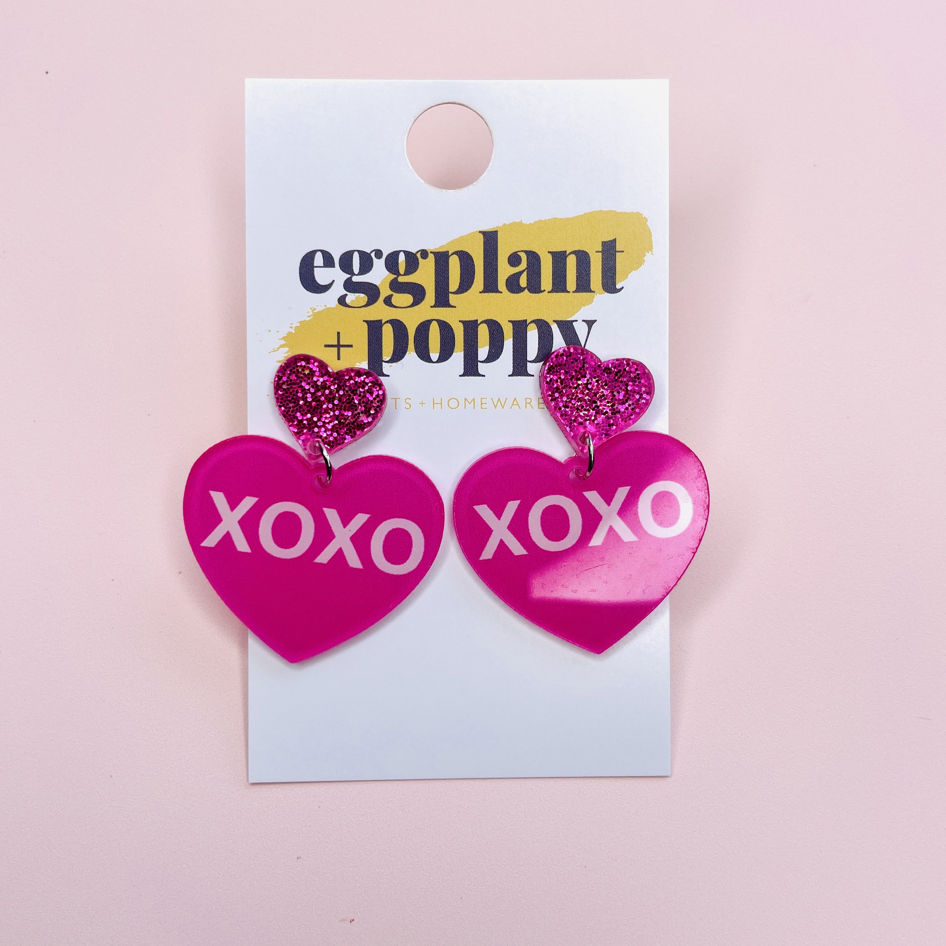Pink XOXO Heart Earrings