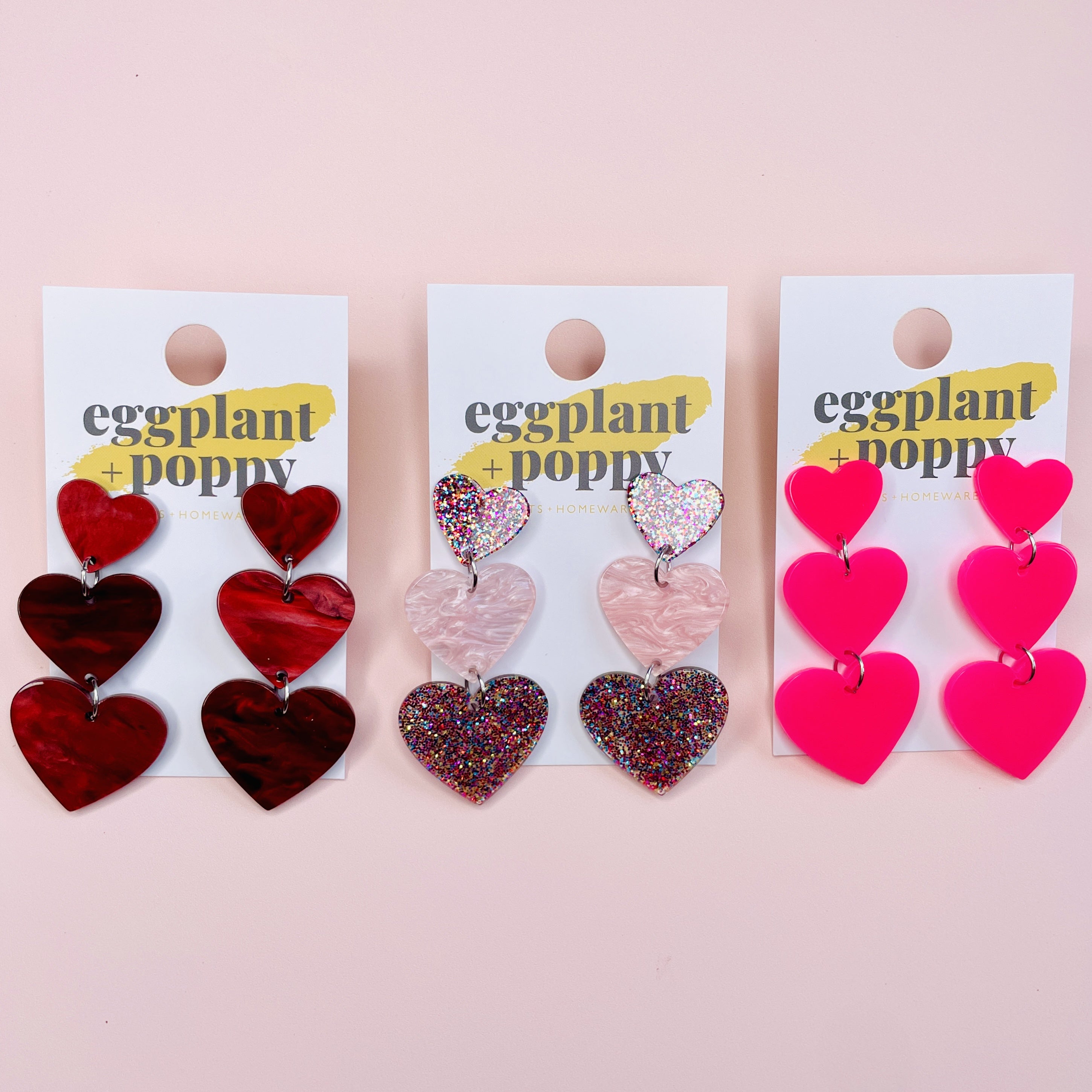 Triple Heart Earrings