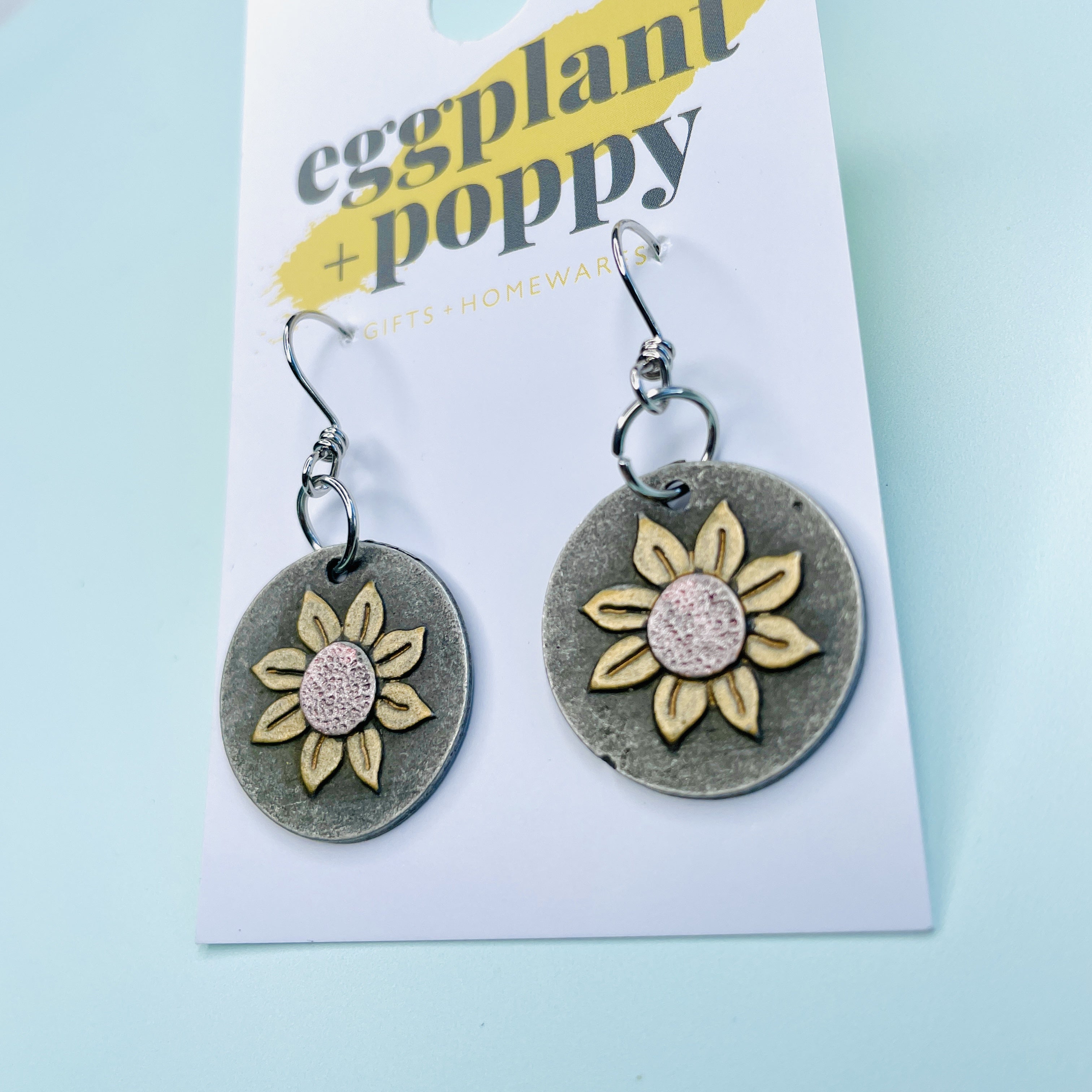 Round Metal Sunflower Earrings