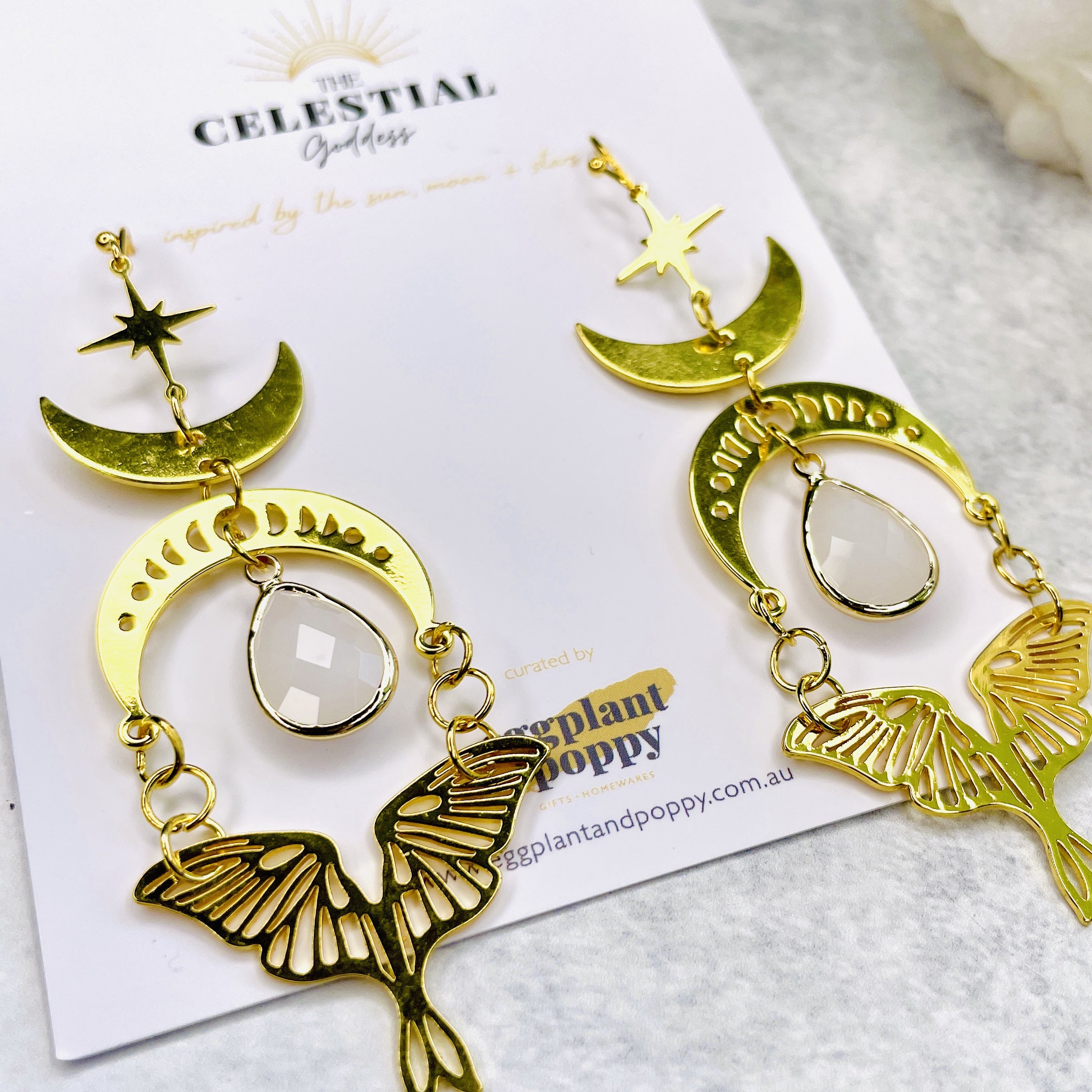 Under The Moon Moth Earrings