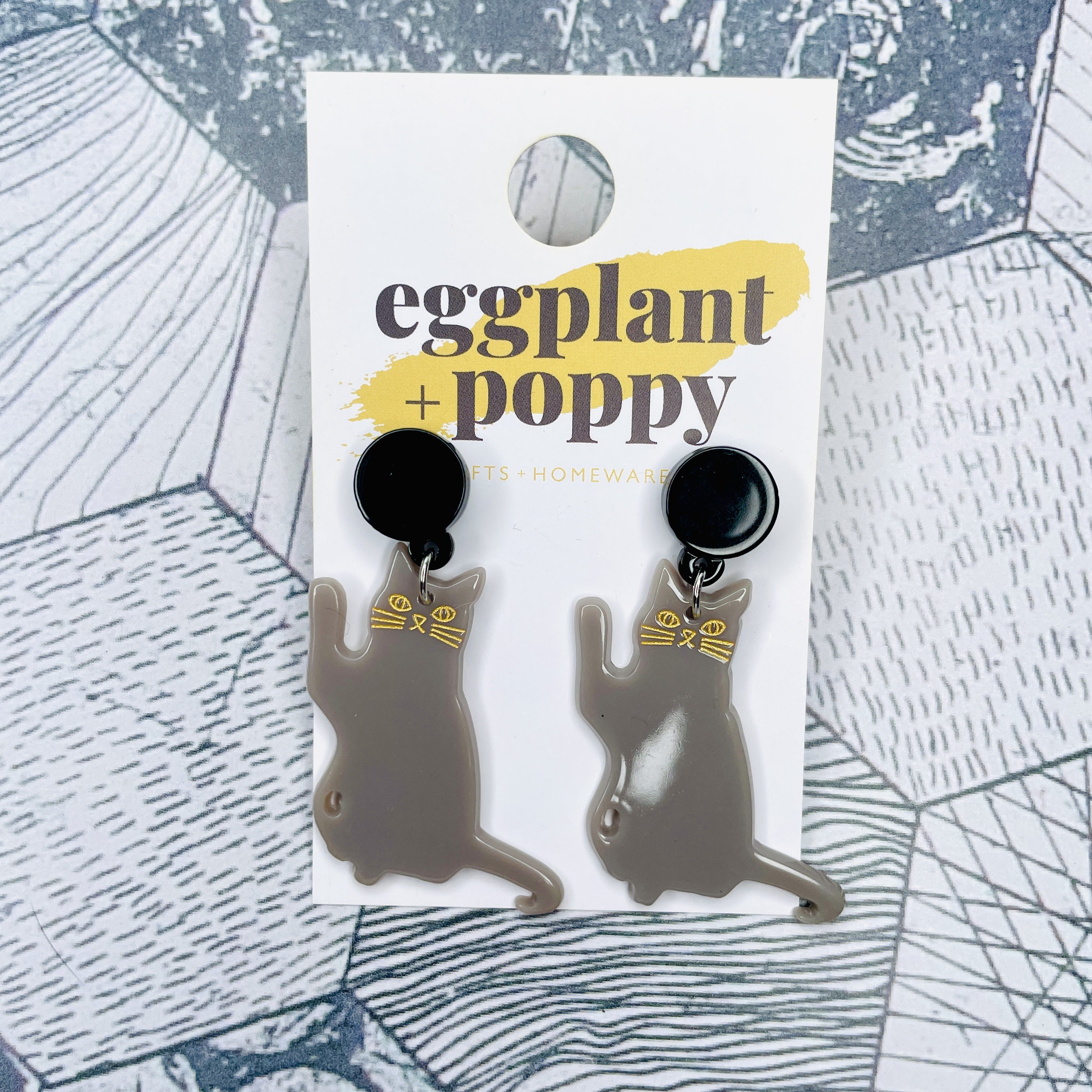 Grey Cat Earrings