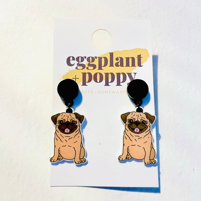 Brown Pug Earrings