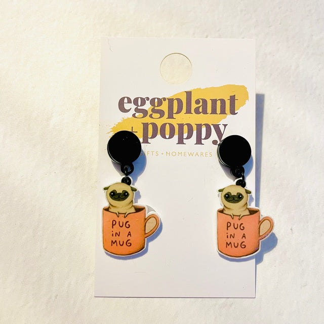 Pug In A Mug Earrings