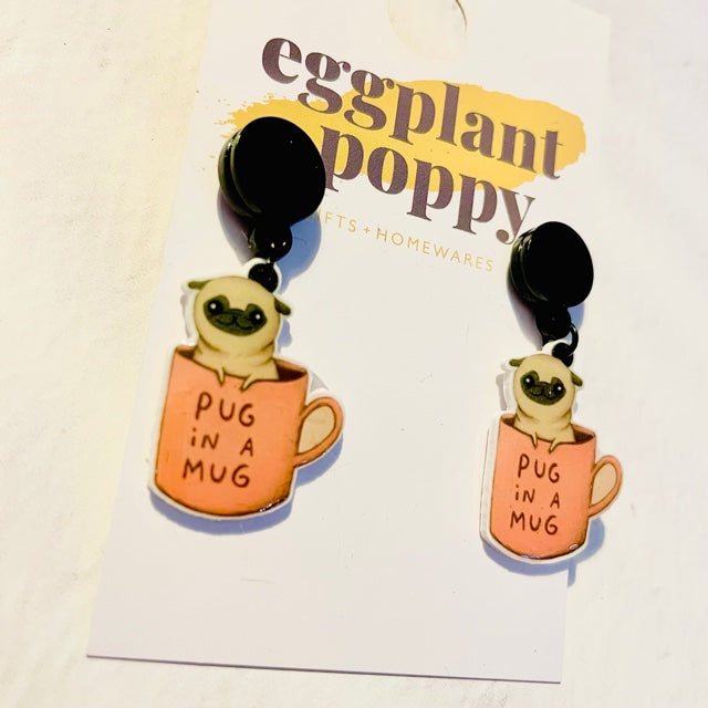 Pug In A Mug Earrings
