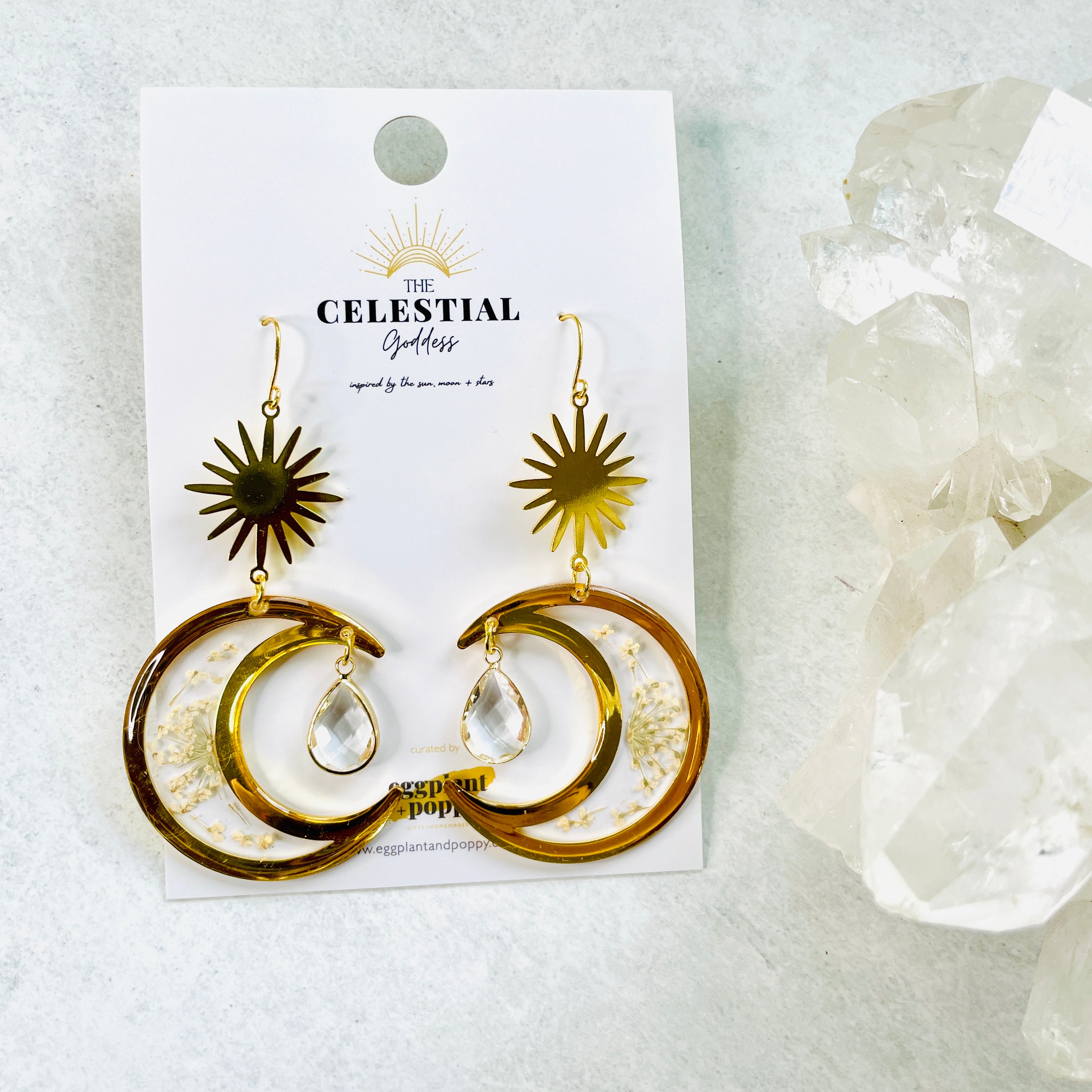 Golden Moon Flower Earrings