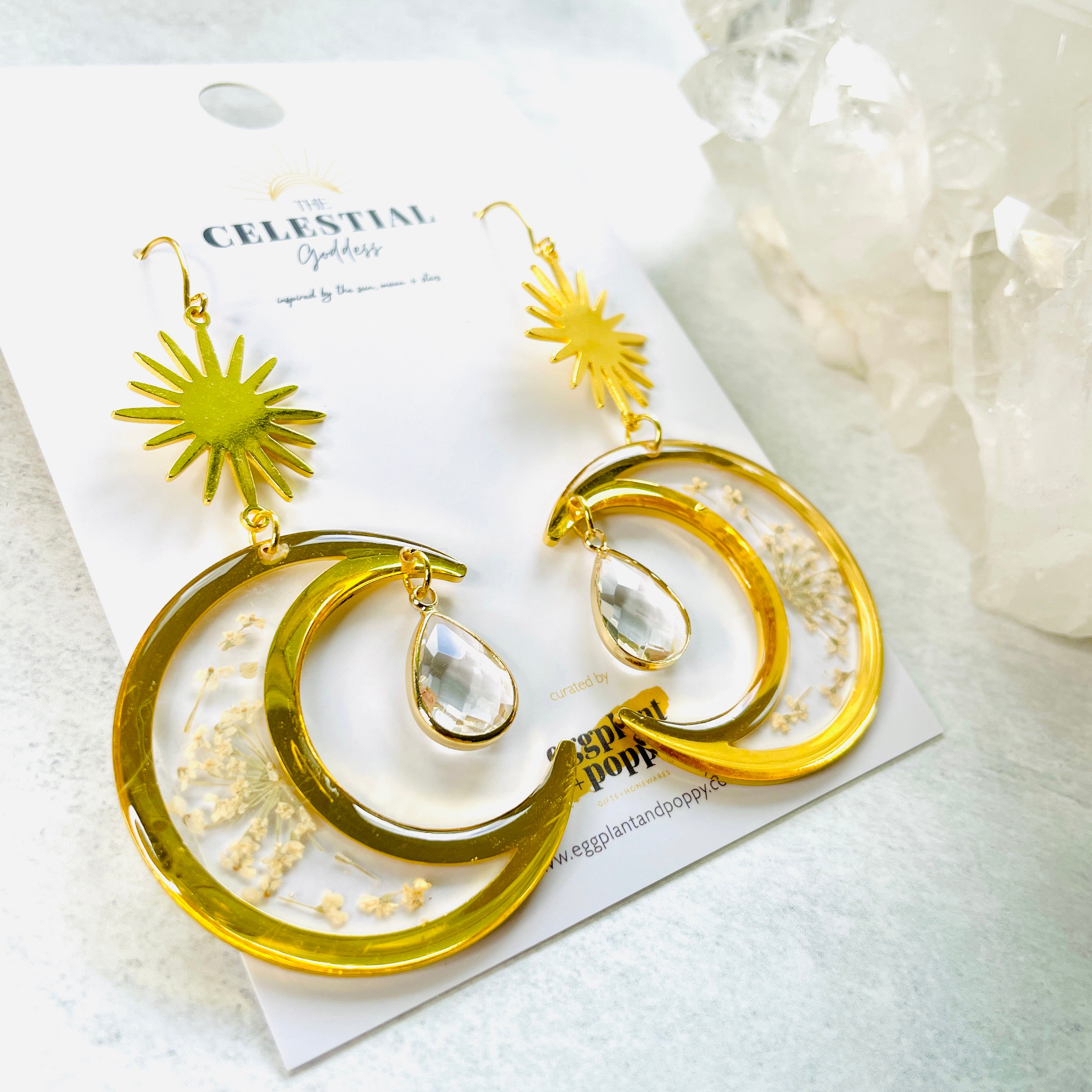Golden Moon Flower Earrings