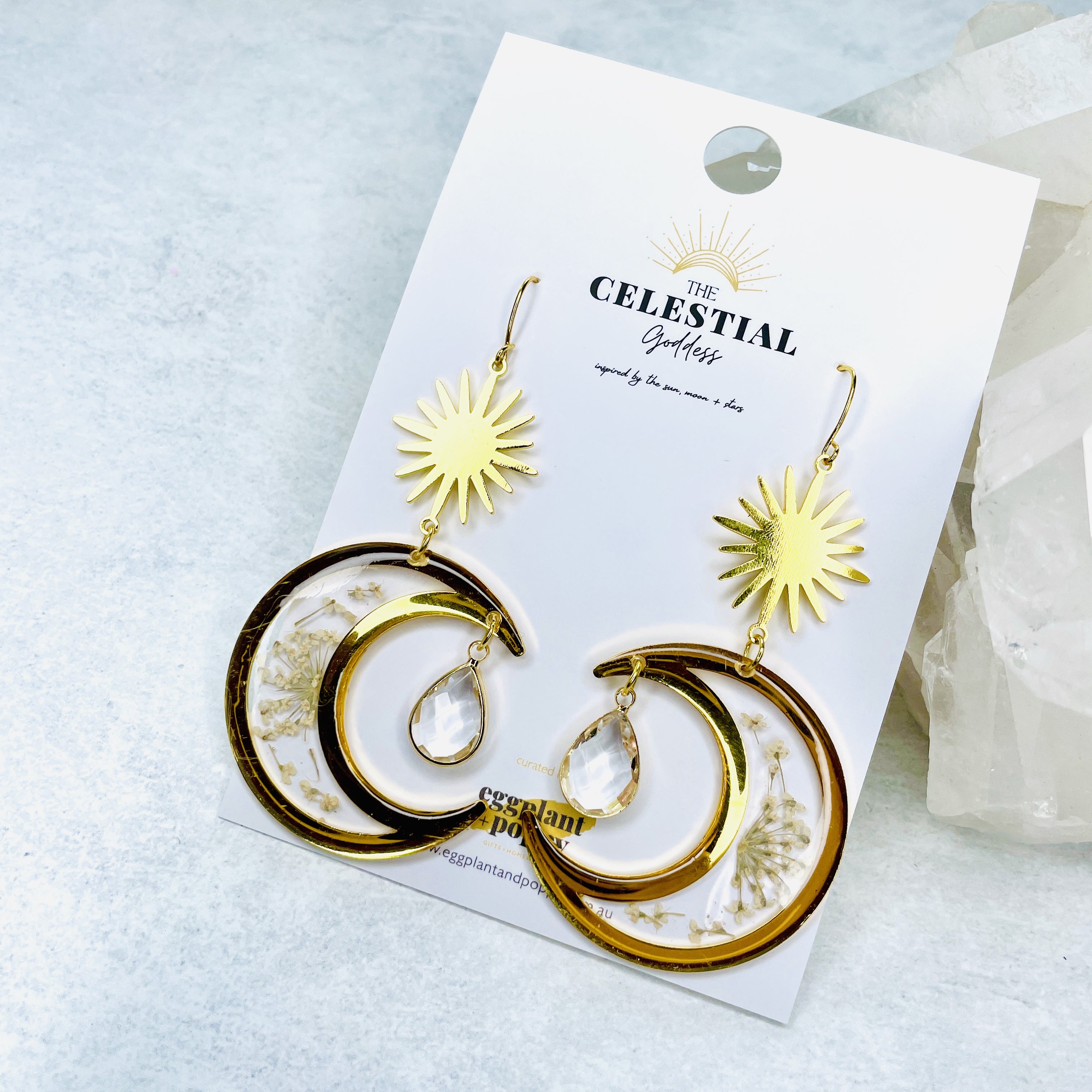 Golden Moon Flower Earrings