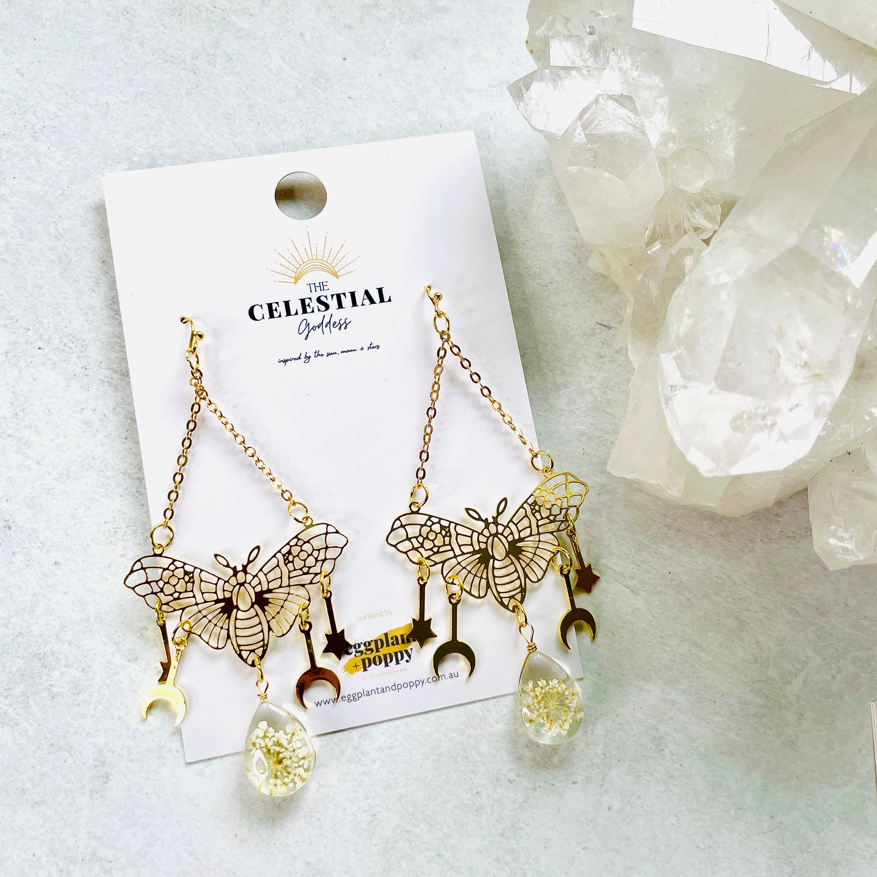 Golden Luna Moth Earrings