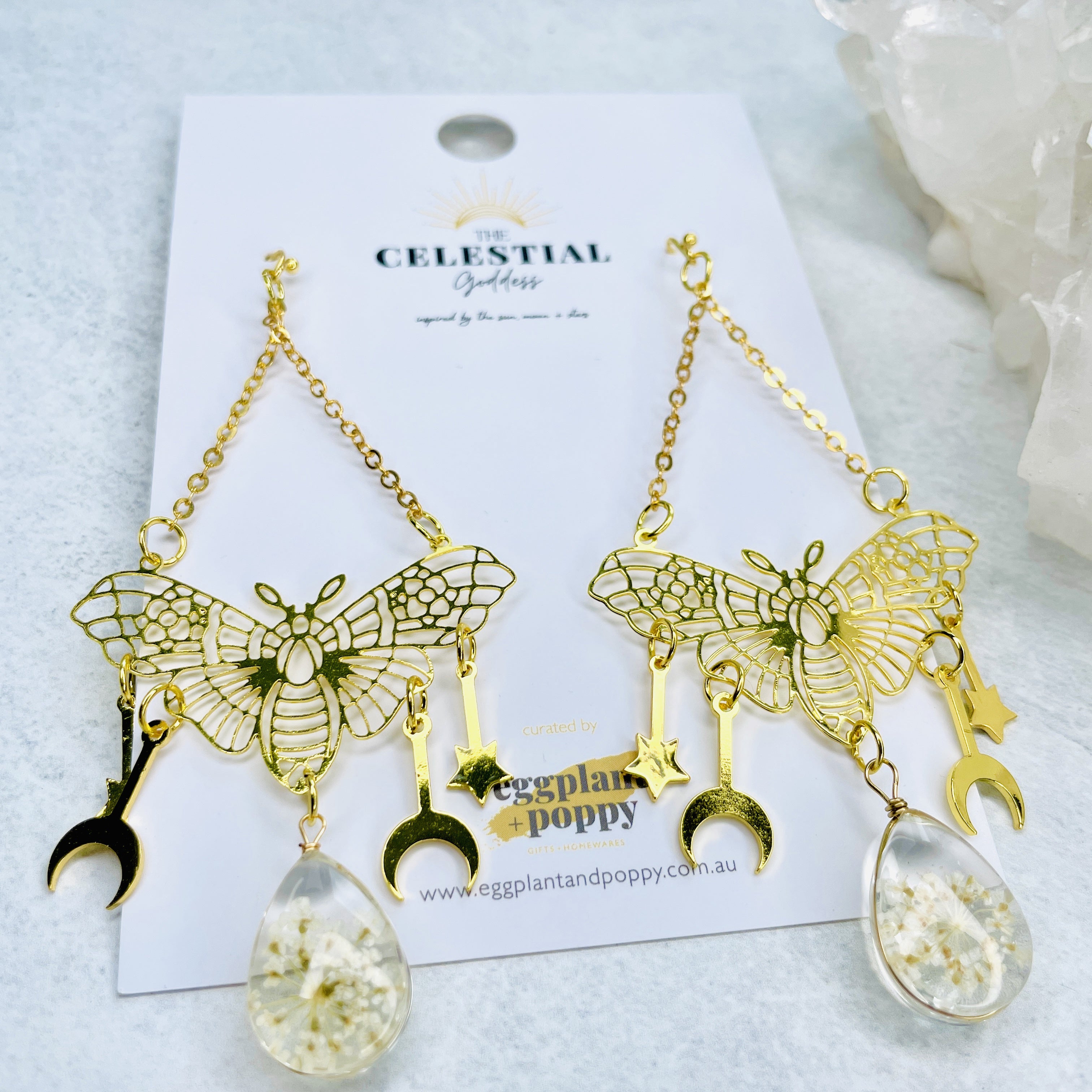 Golden Luna Moth Earrings