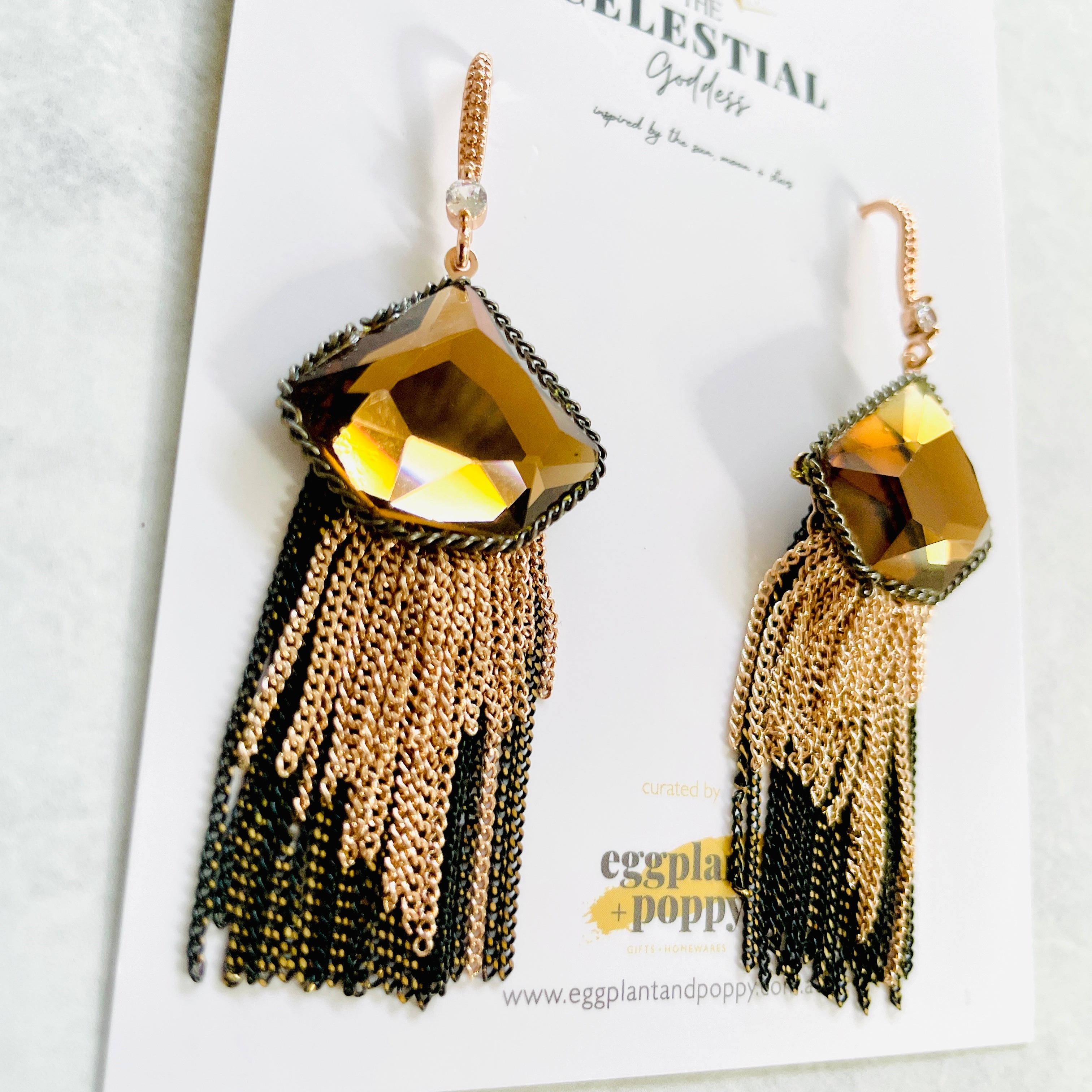 Goddess Amber Chain Earrings