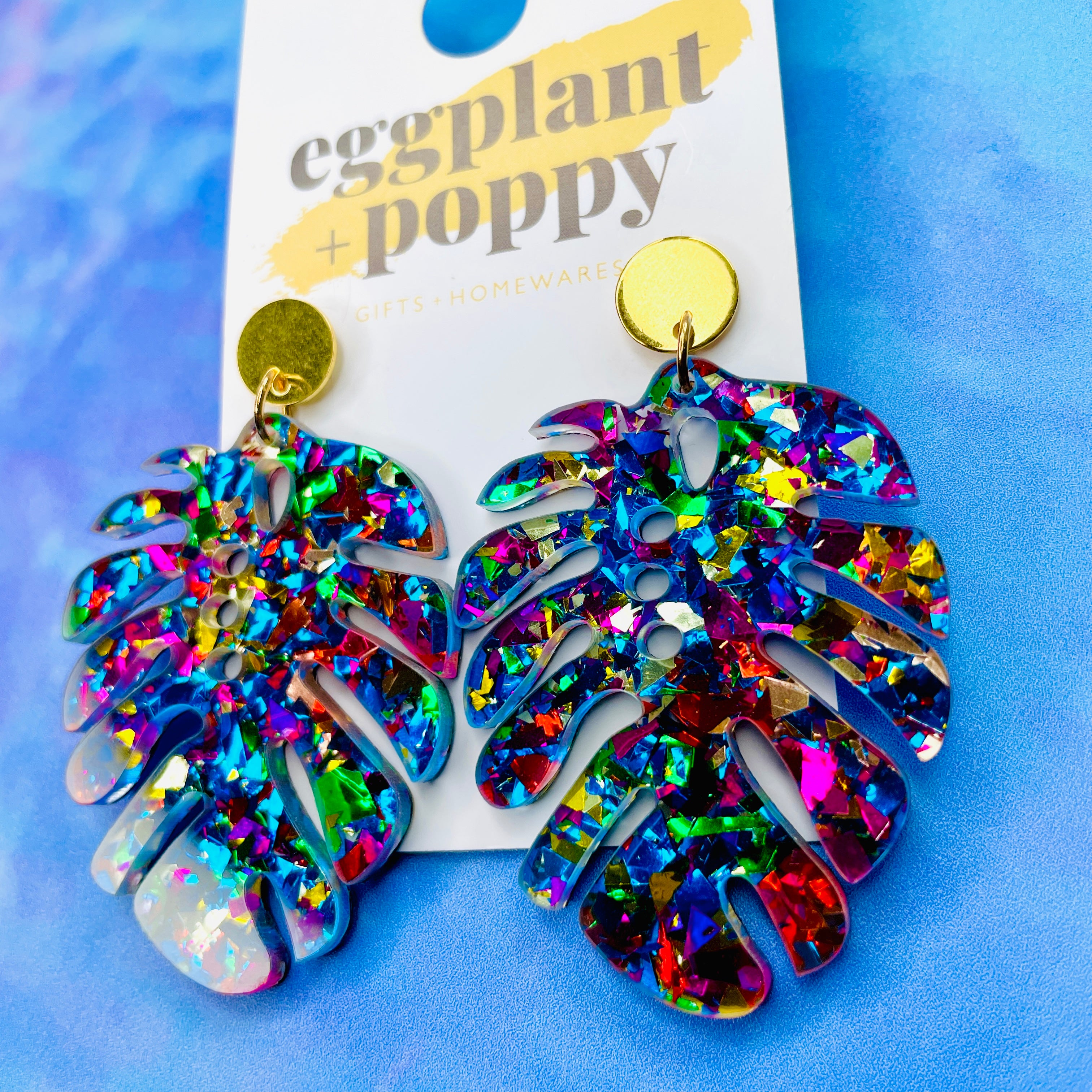 Colourful Monstera Earrings