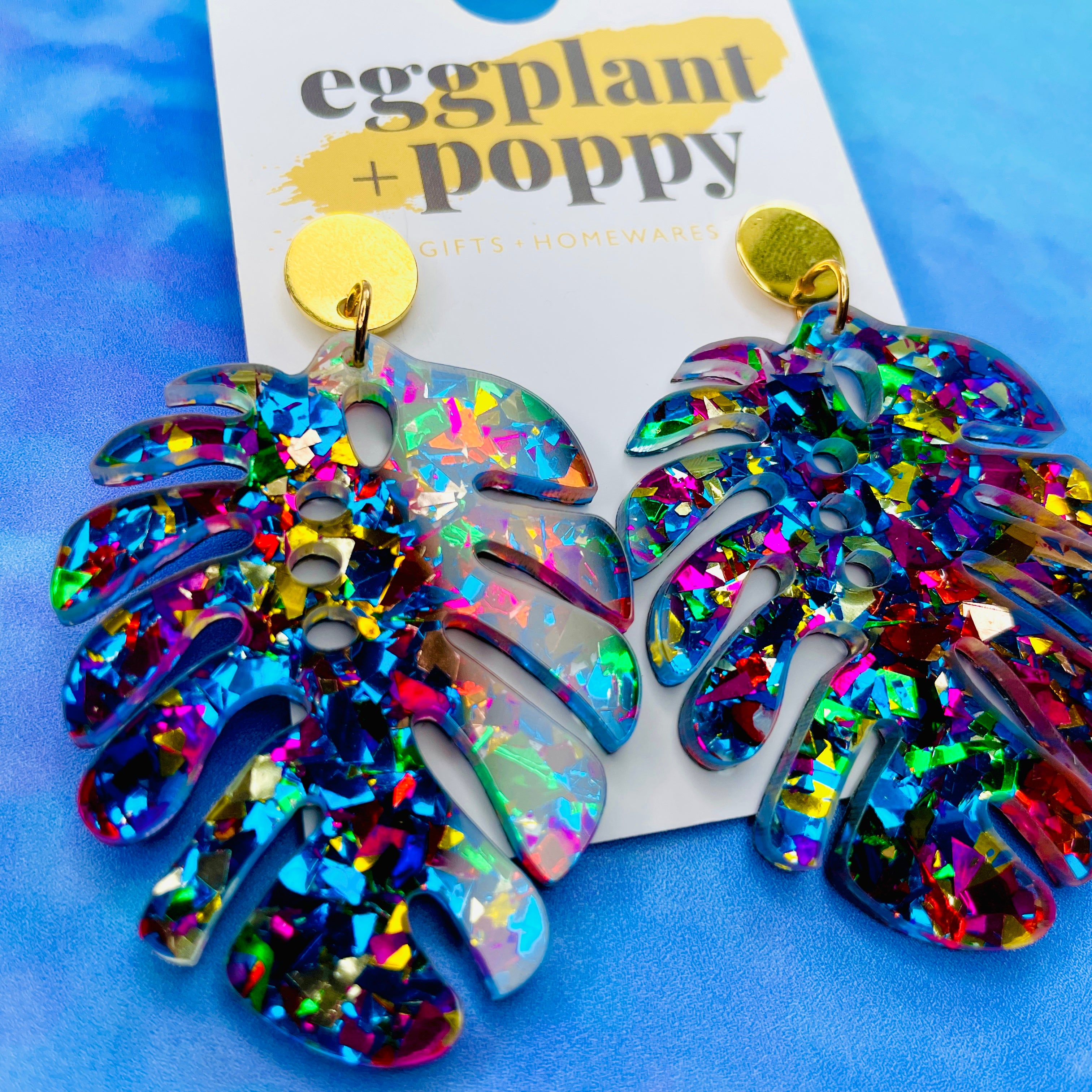Colourful Monstera Earrings