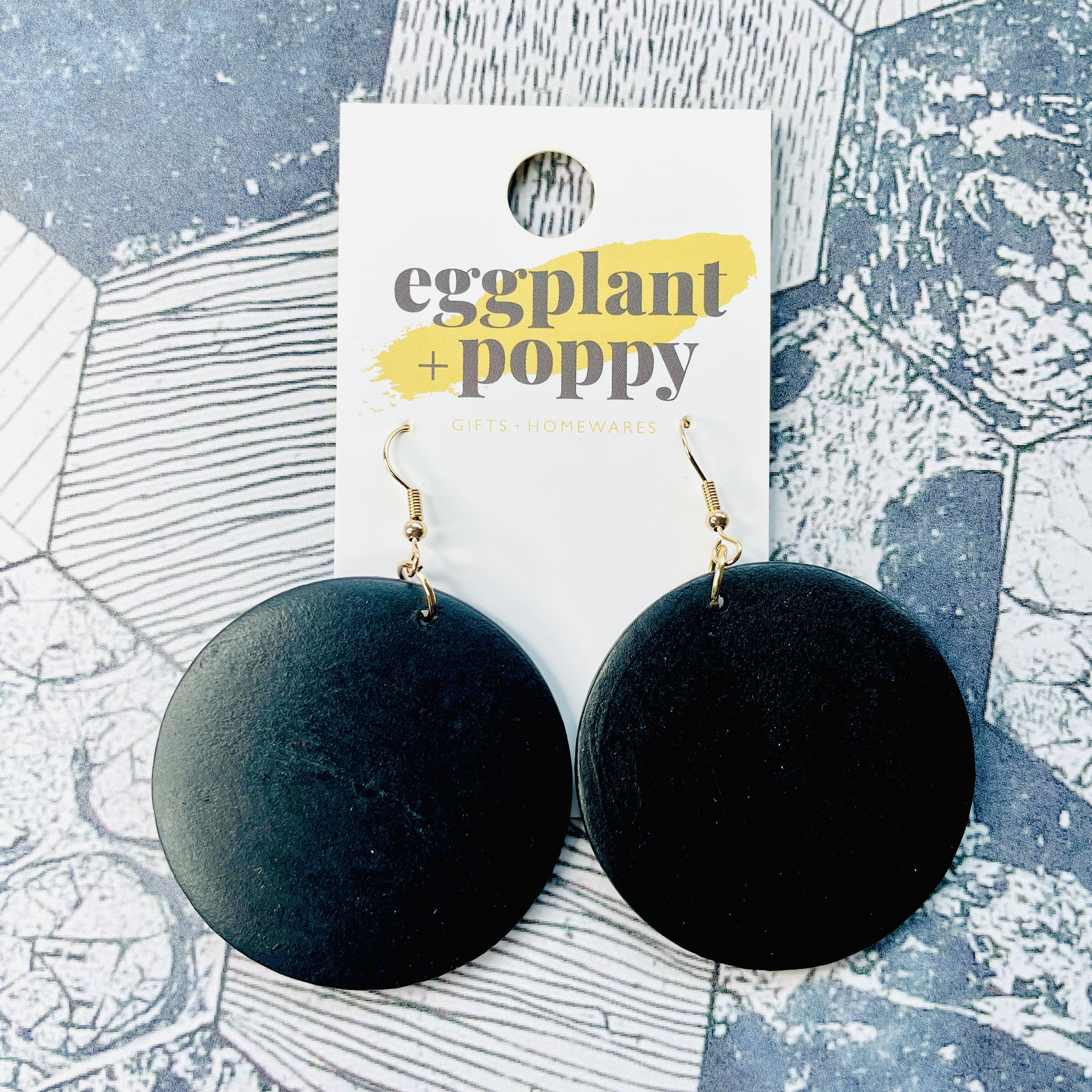 Black Timber Disc Earrings