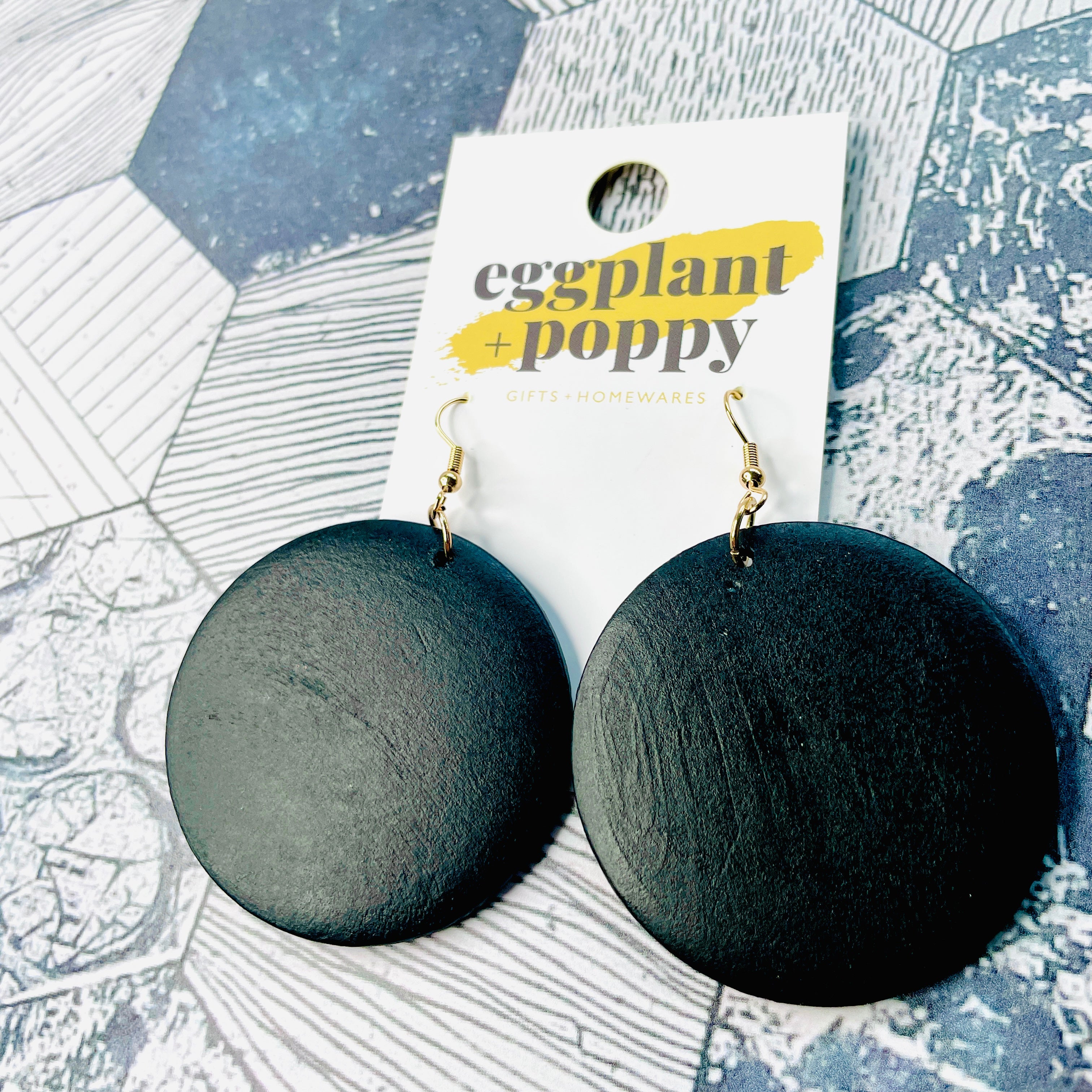 Black Timber Disc Earrings