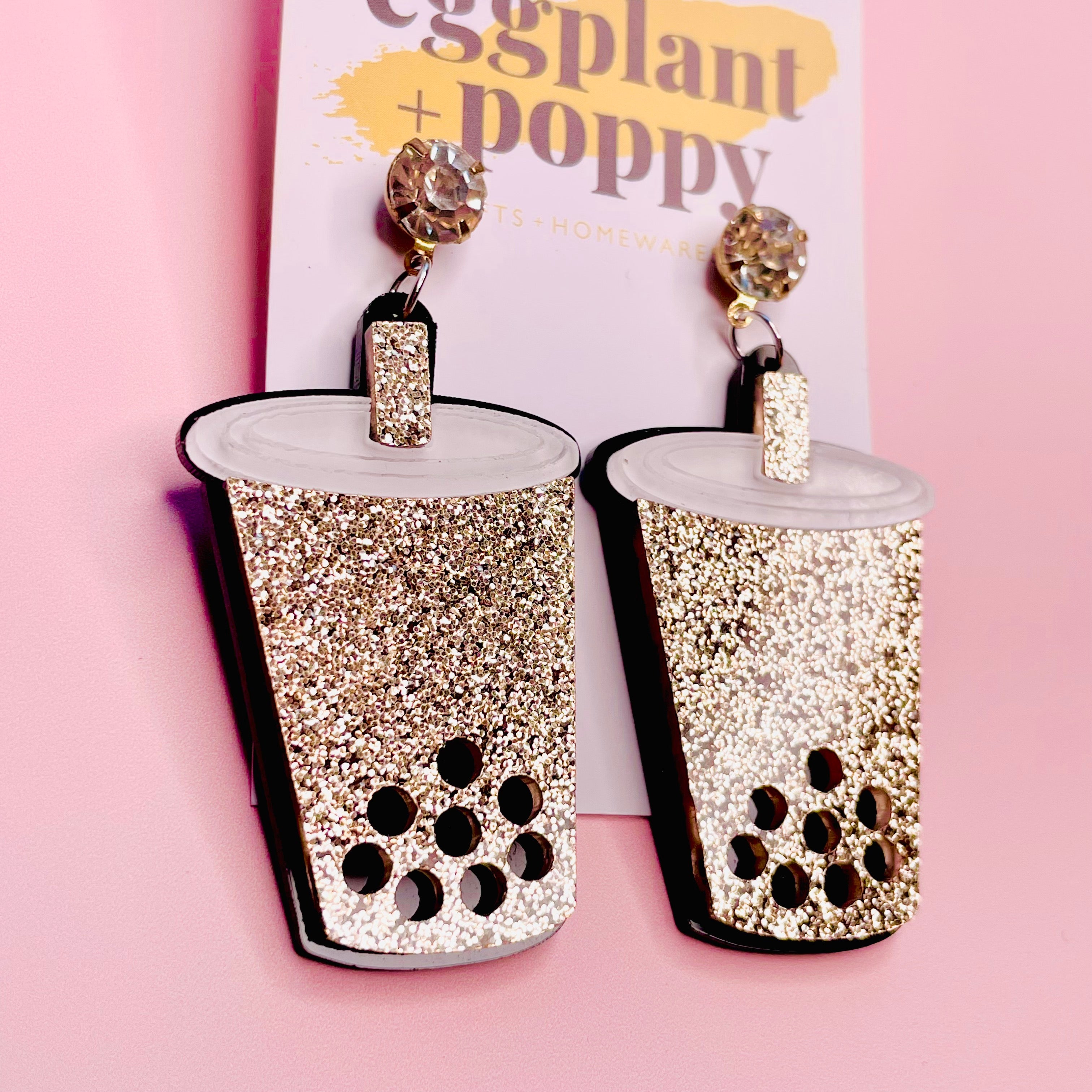 Glitter Bubble Tea Earrings