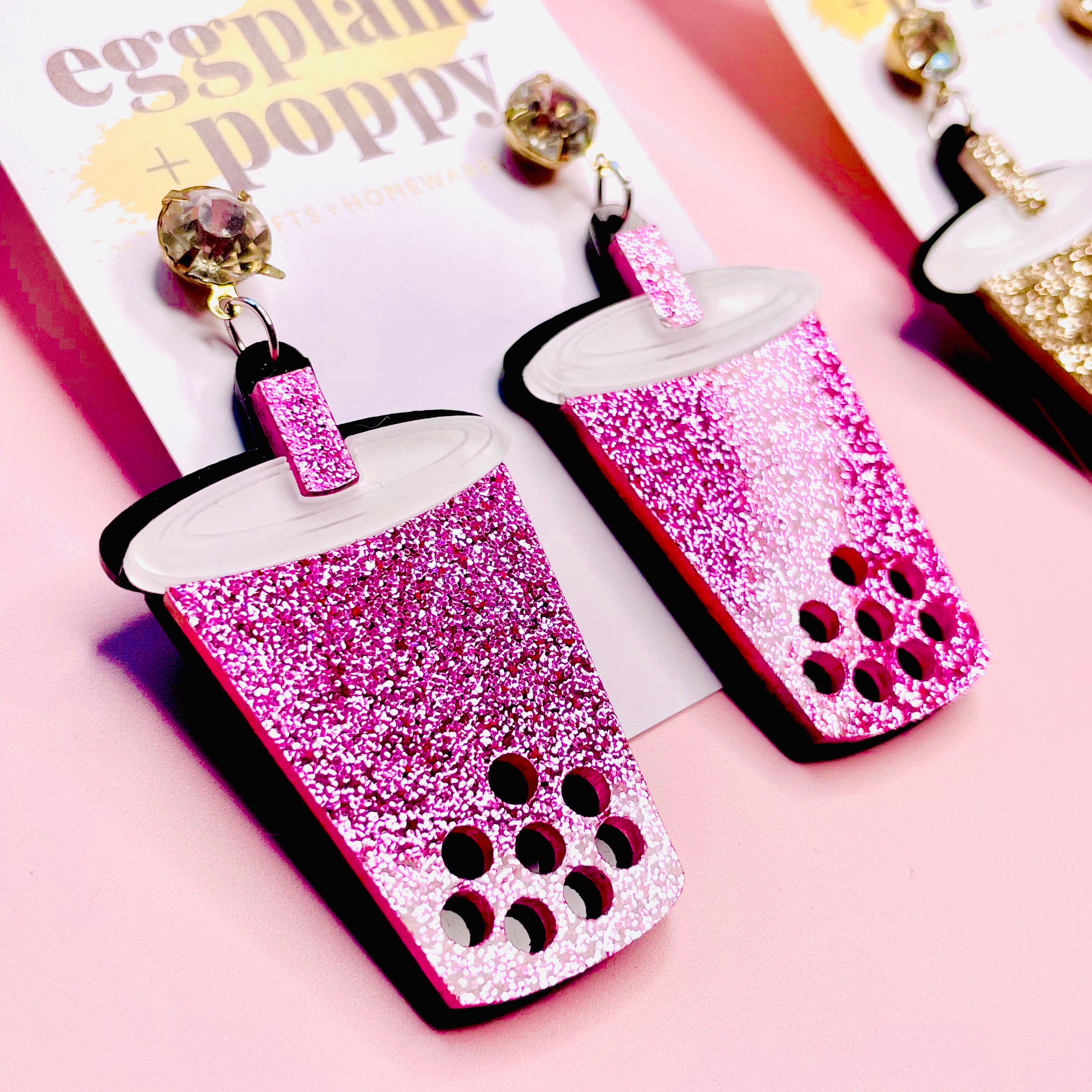 Glitter Bubble Tea Earrings