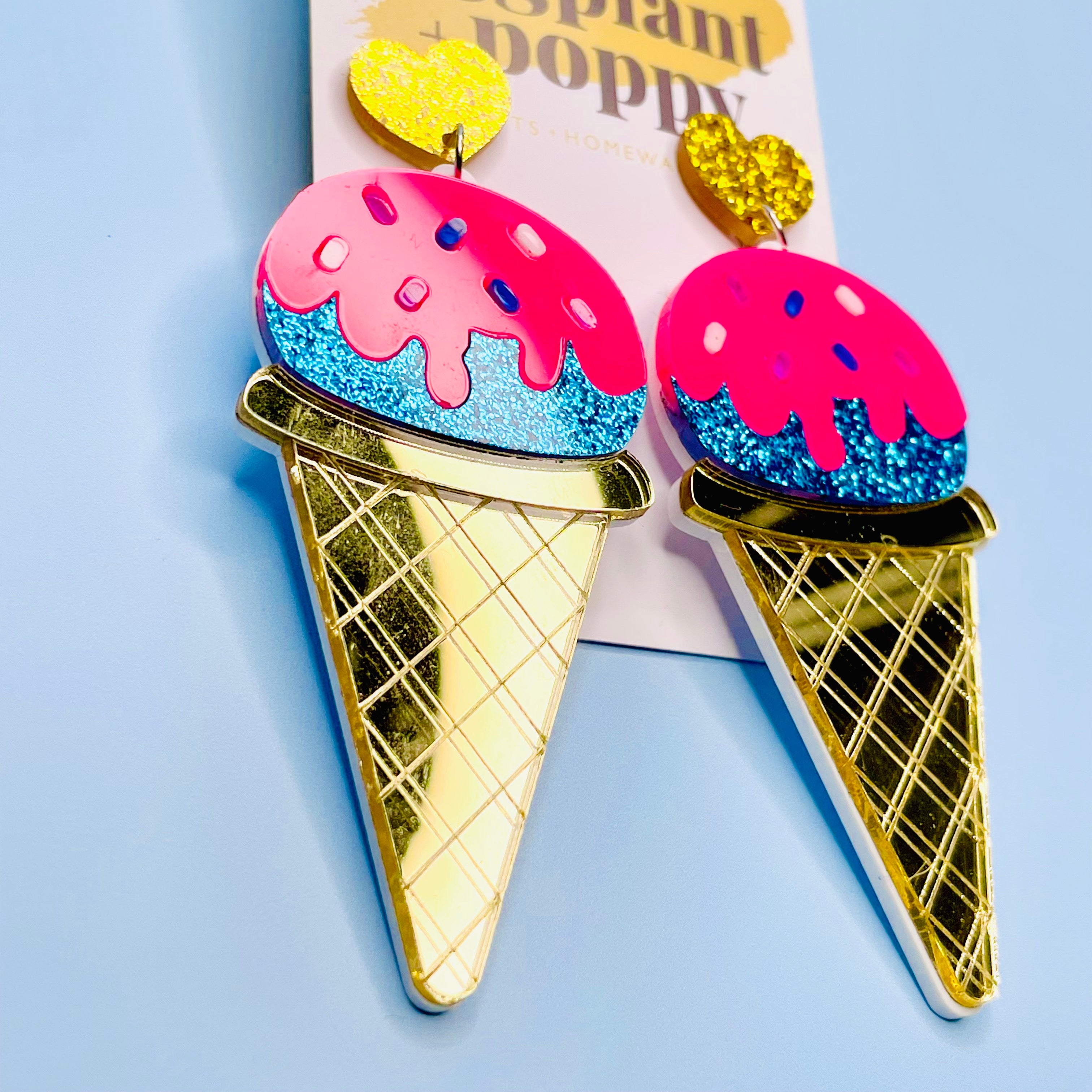 Pink Ice Cream Cone Earrings