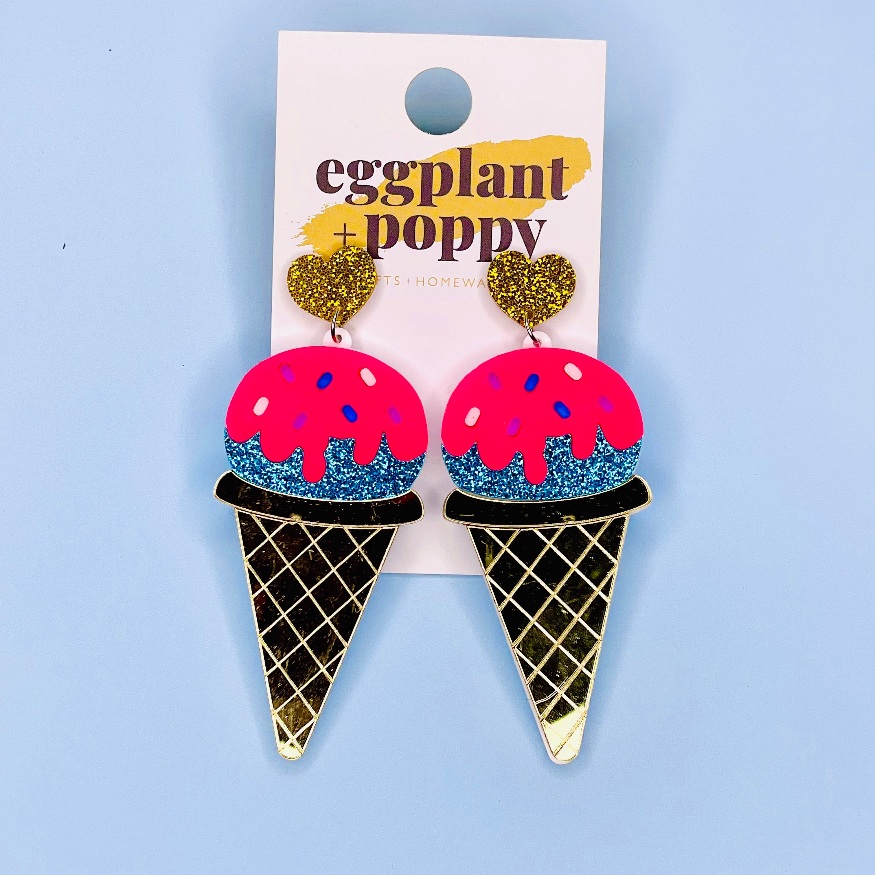 Pink Ice Cream Cone Earrings