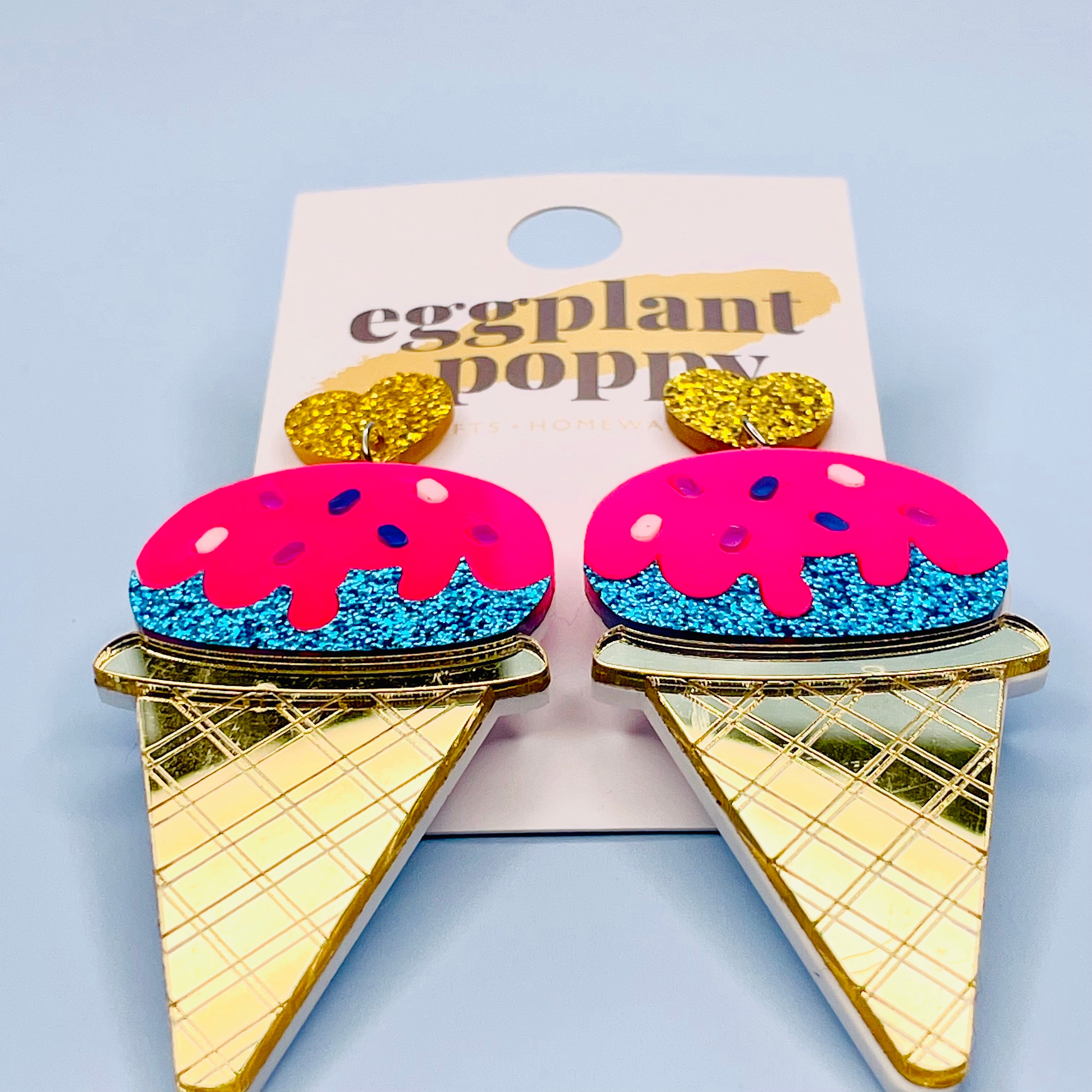 Pink Ice Cream Cone Earrings