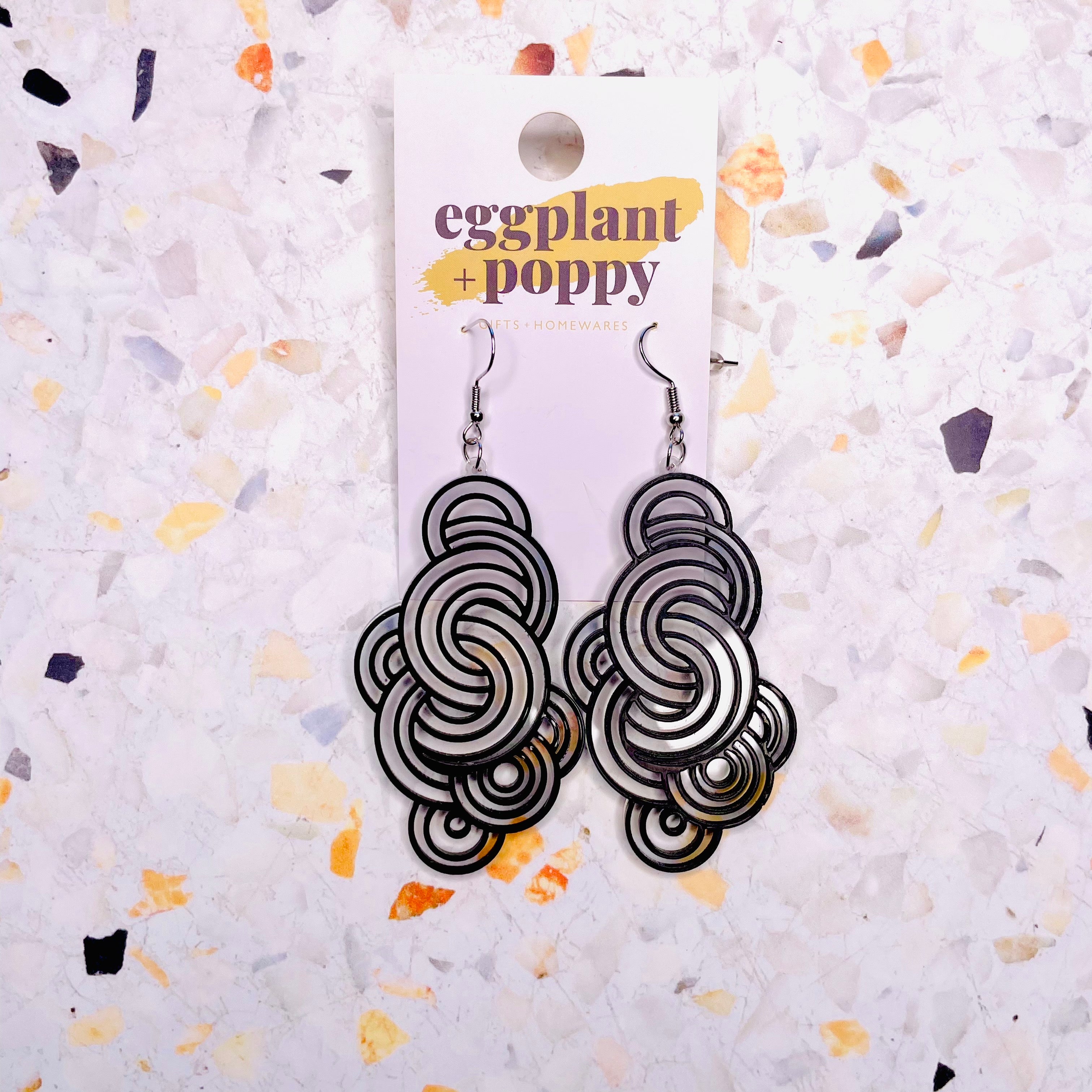 Black Geometric Swirl Earrings