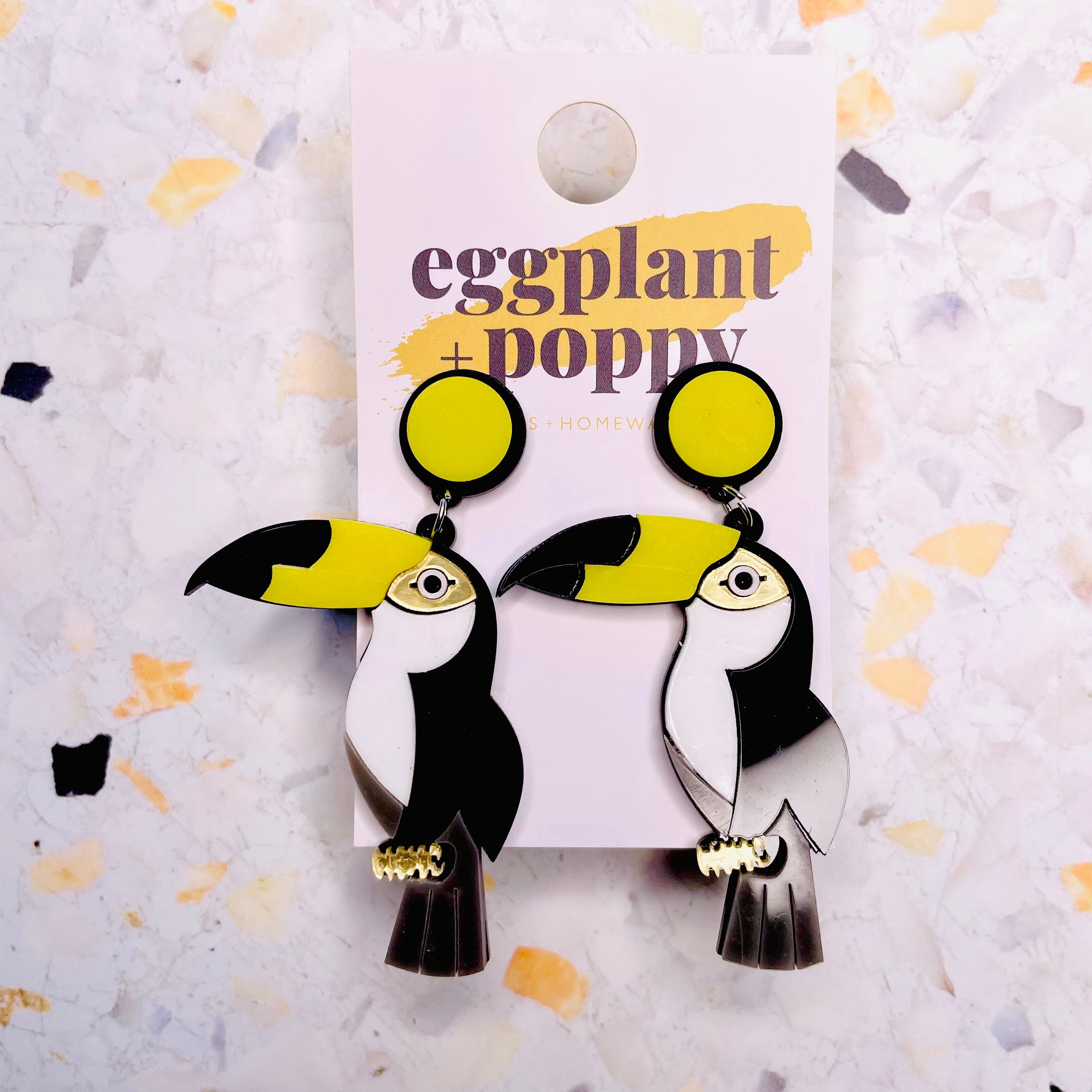 Toucan Earrings- Black & White