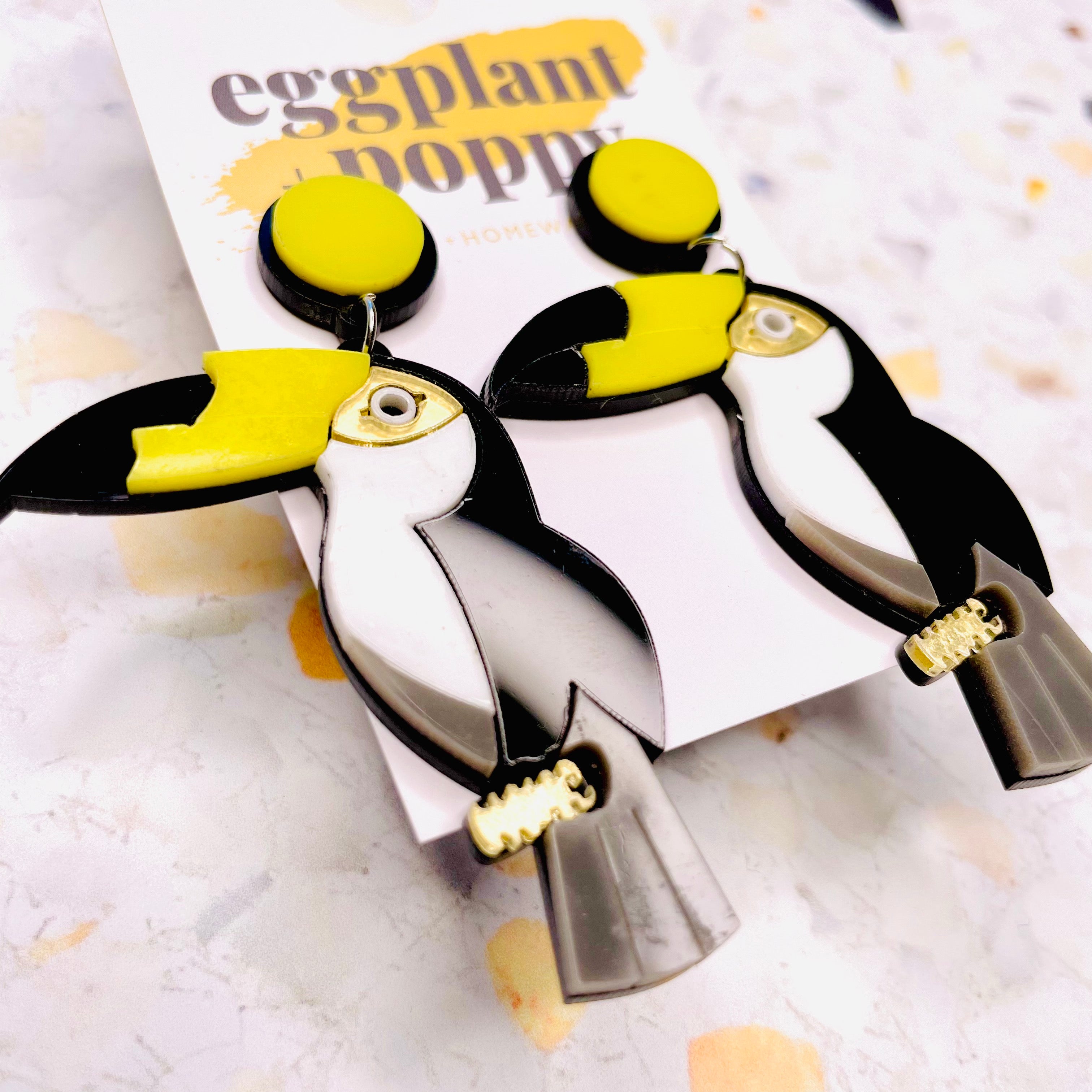 Toucan Earrings- Black & White