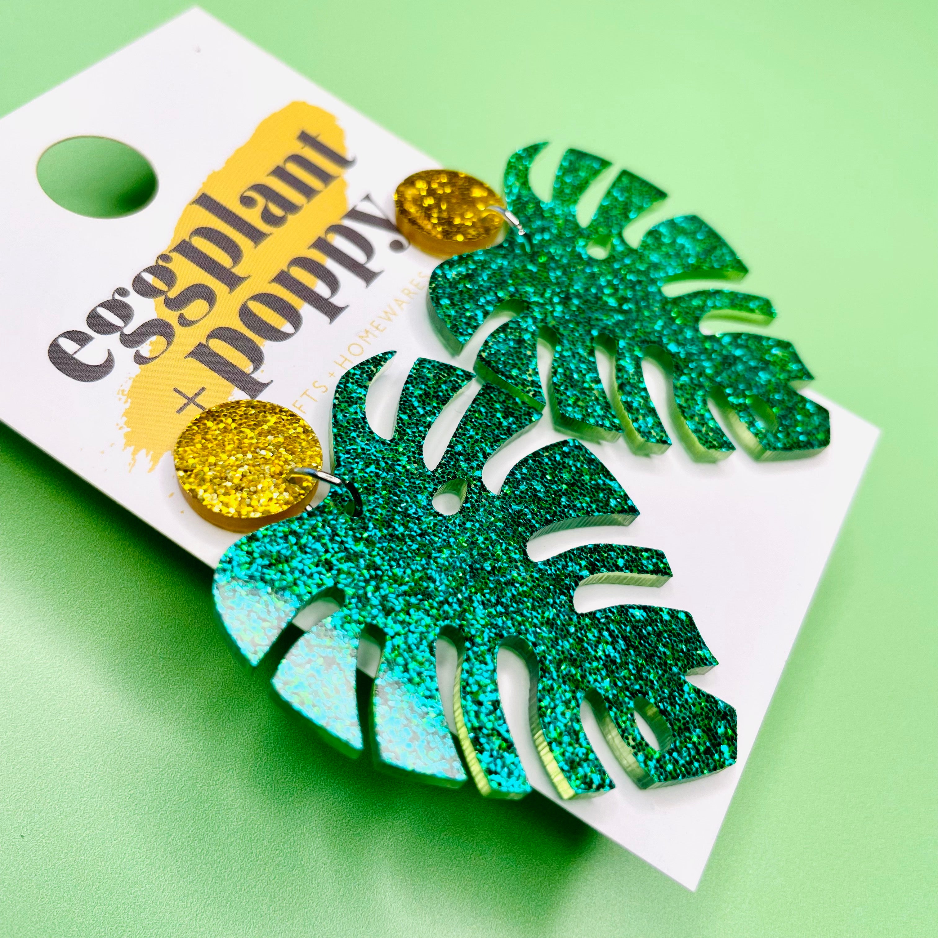 Glitter Monstera Dangle