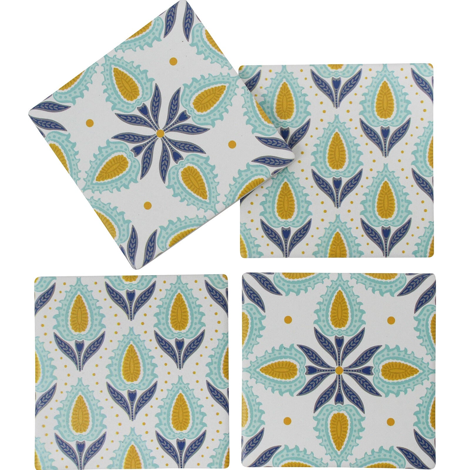 Ceramic Coasters - Turquoise Motif